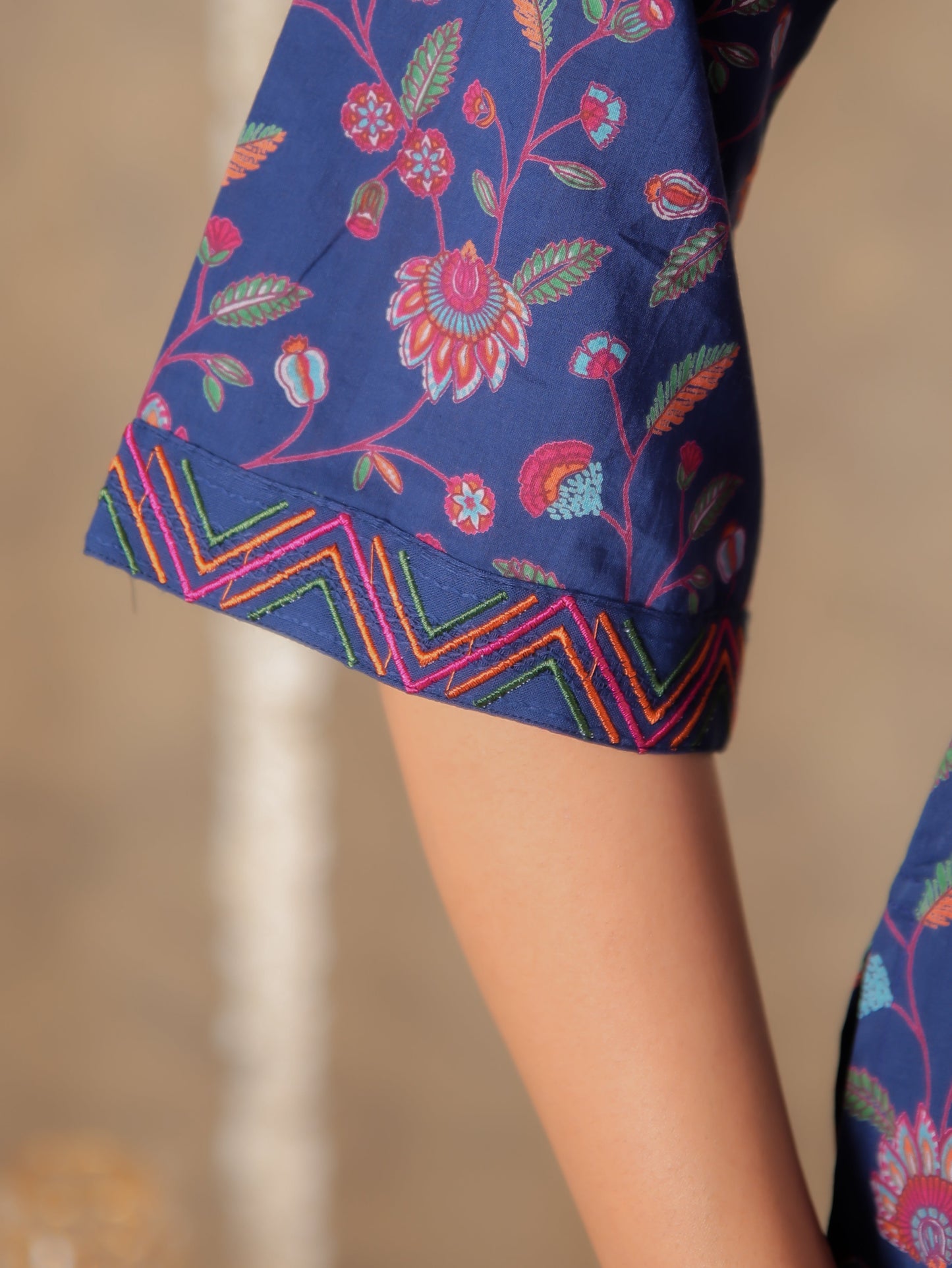 Soft Cotton Floral Straight Blue Kurti