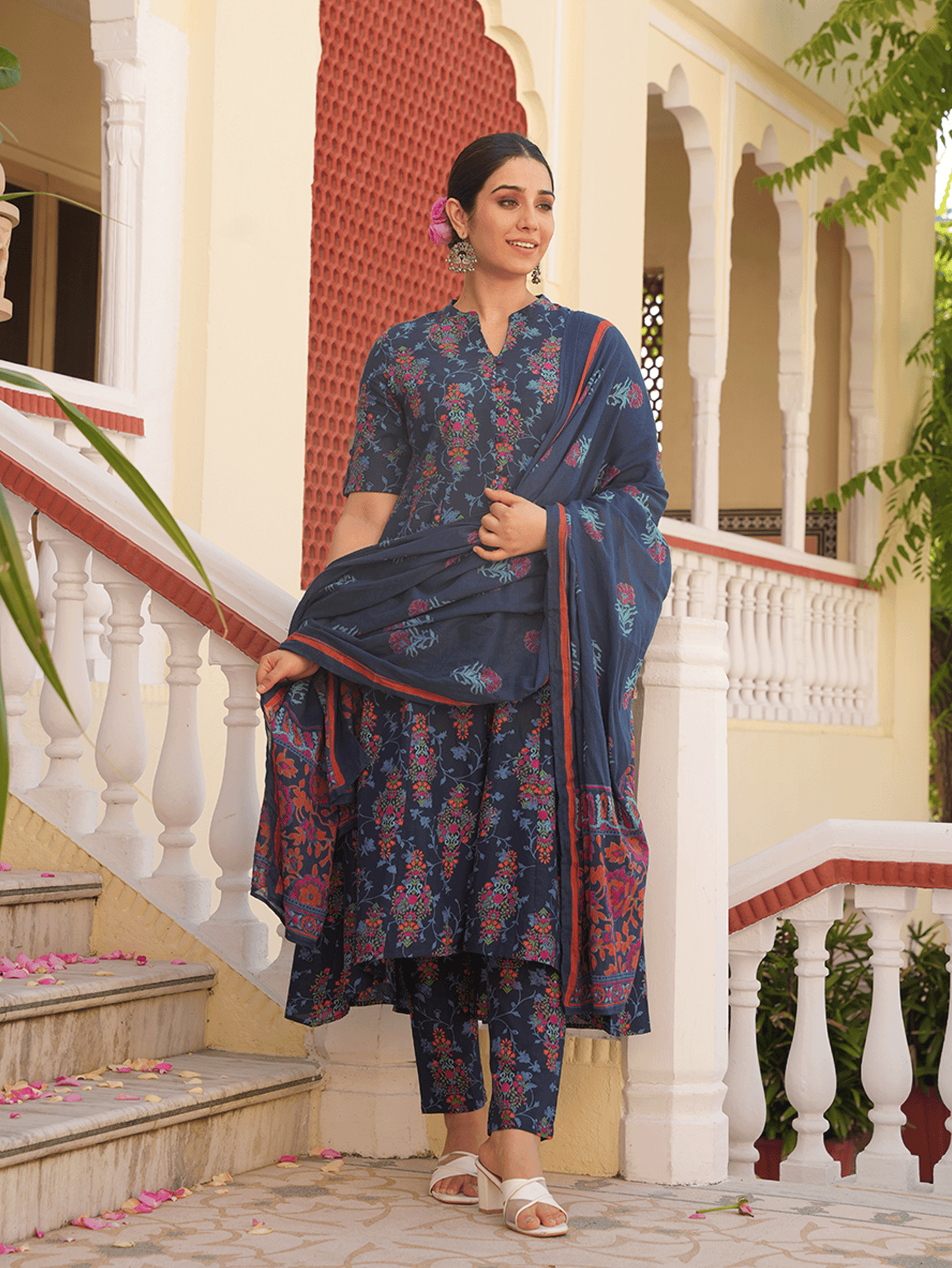 Cotton Voile Striped Blue Dupatta