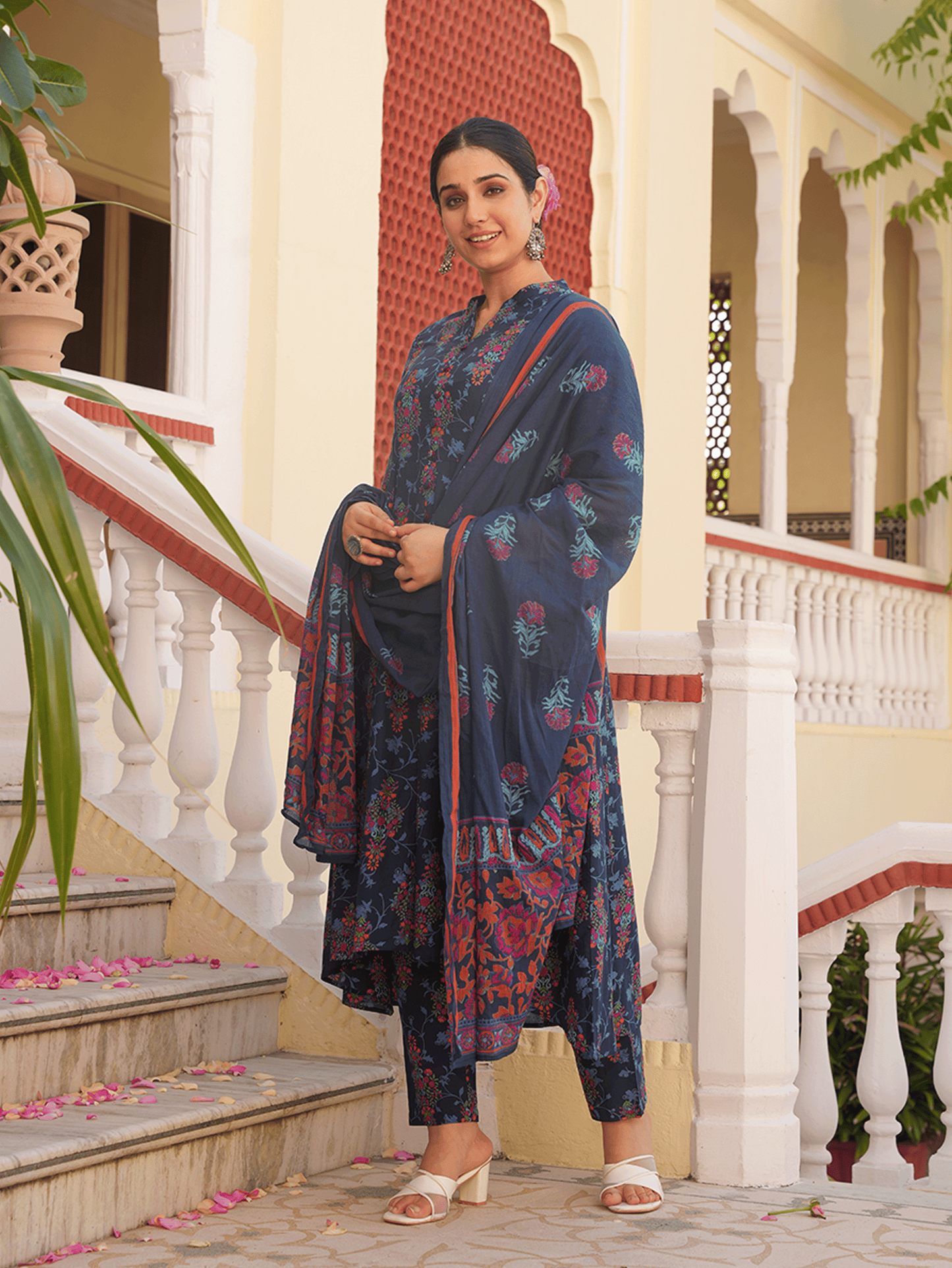 Cotton Voile Striped Blue Dupatta