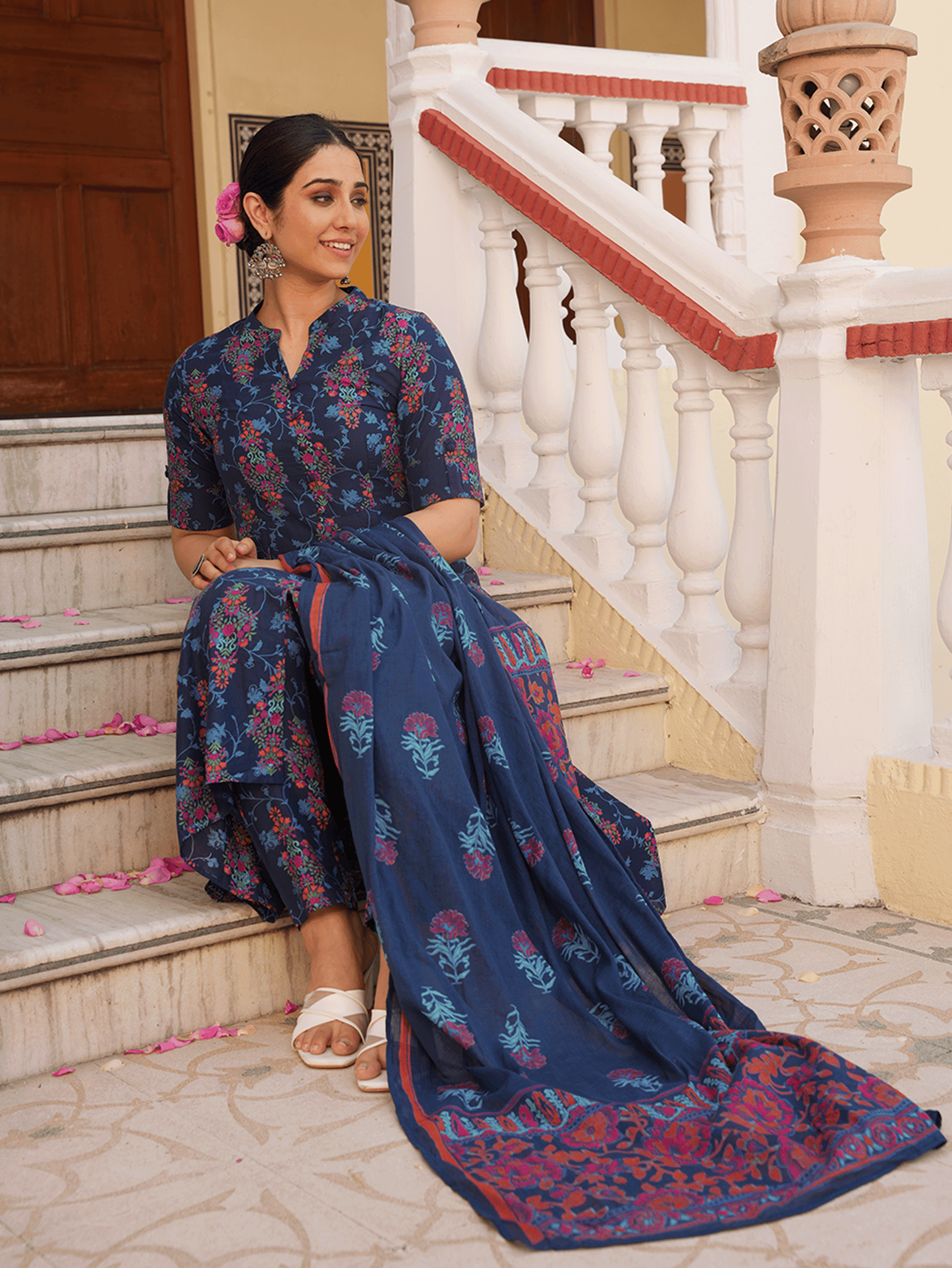 Cotton Voile Striped Blue Dupatta