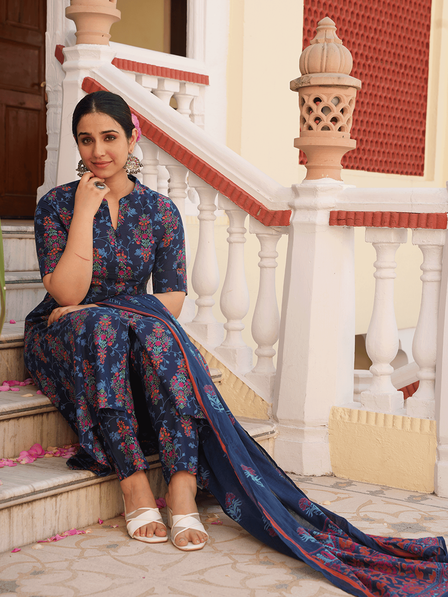 Cotton Voile Striped Blue Dupatta