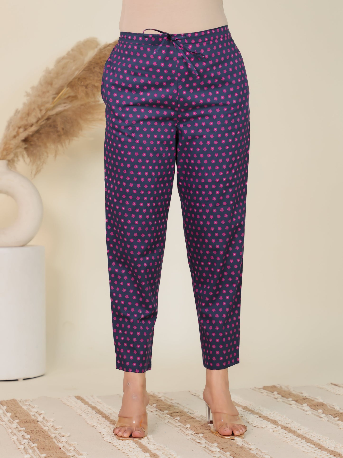 Soft Cotton Floral Blue Tapered Trousers