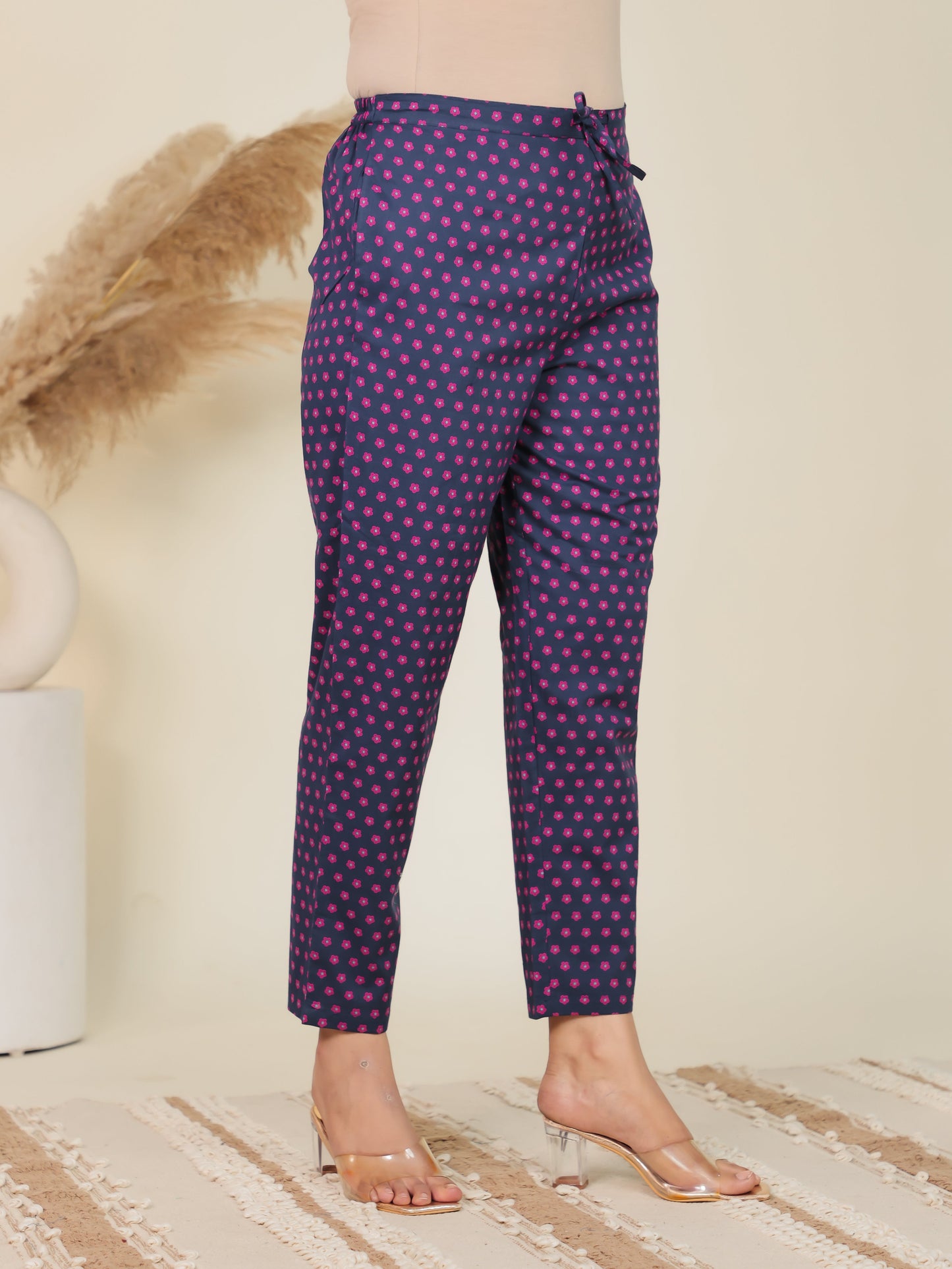 Soft Cotton Floral Blue Tapered Trousers