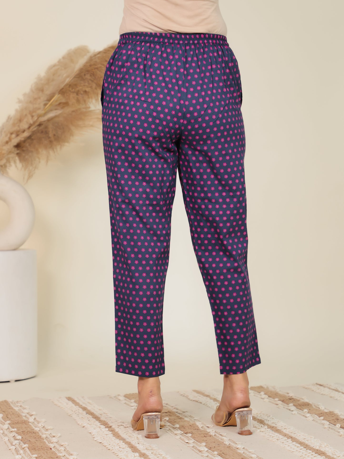 Soft Cotton Floral Blue Tapered Trousers