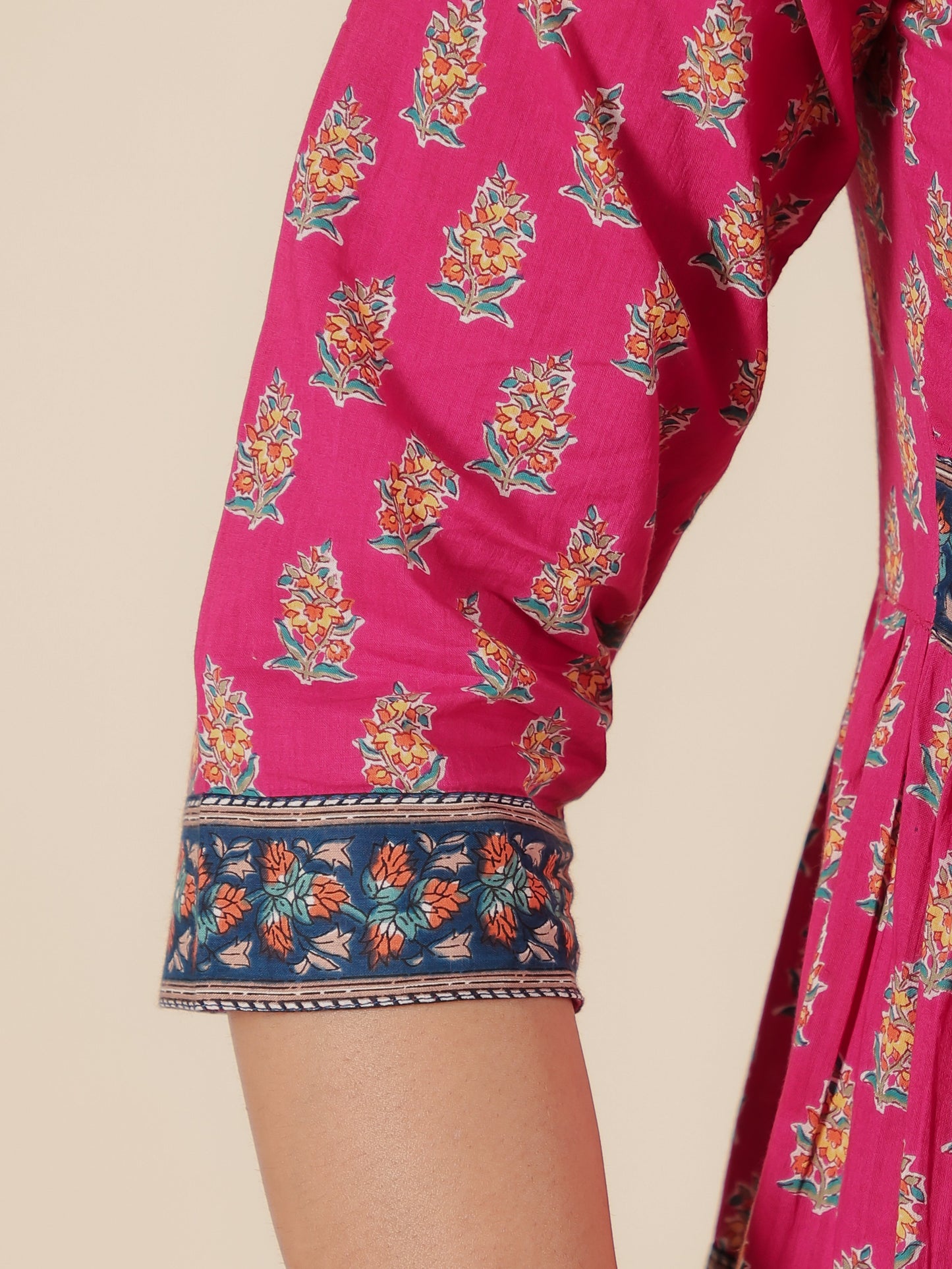 Soft Cotton Block Print Anarkali Pink Dress