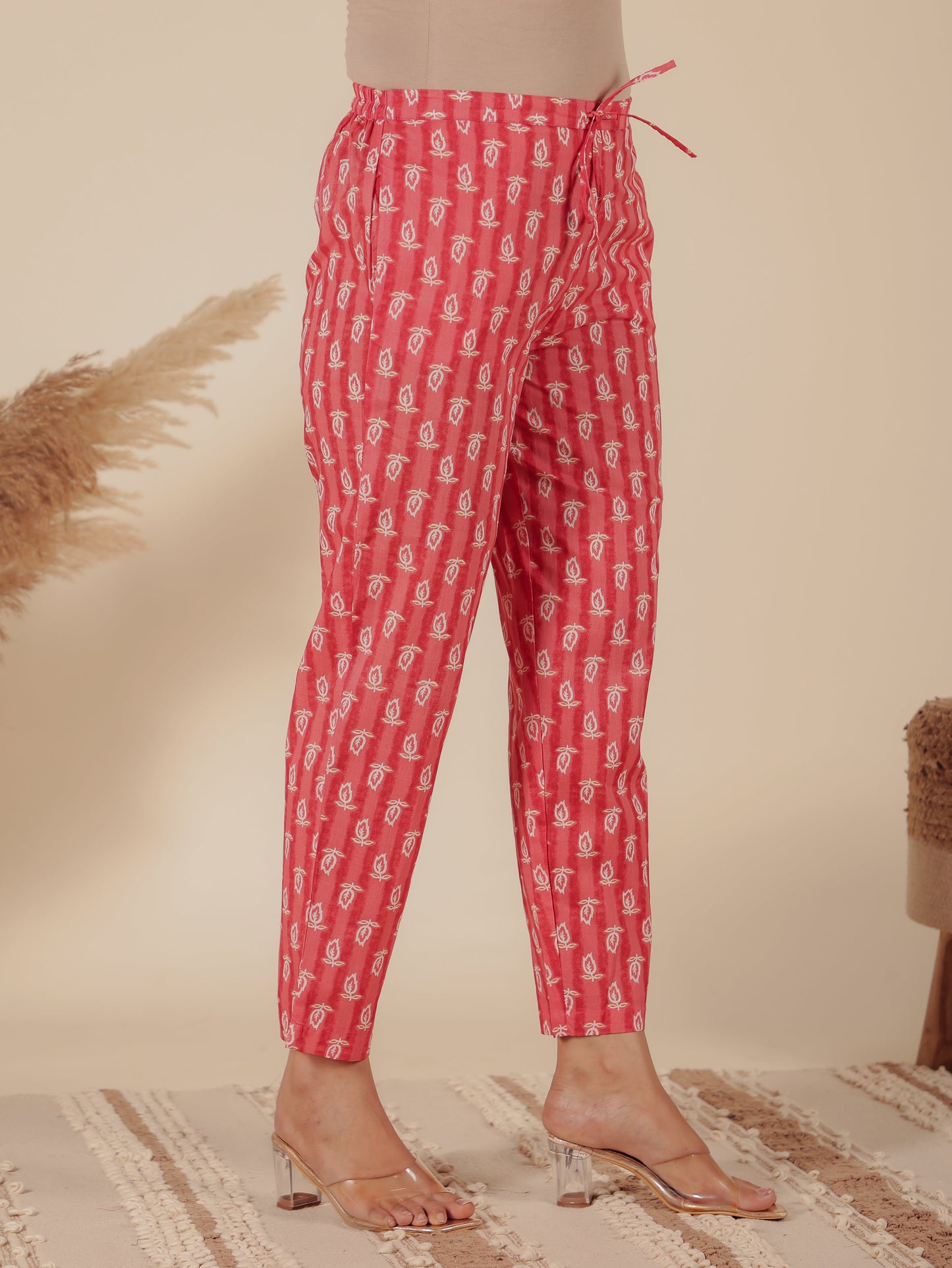 Soft Cotton Floral A-line Pink Kurta
