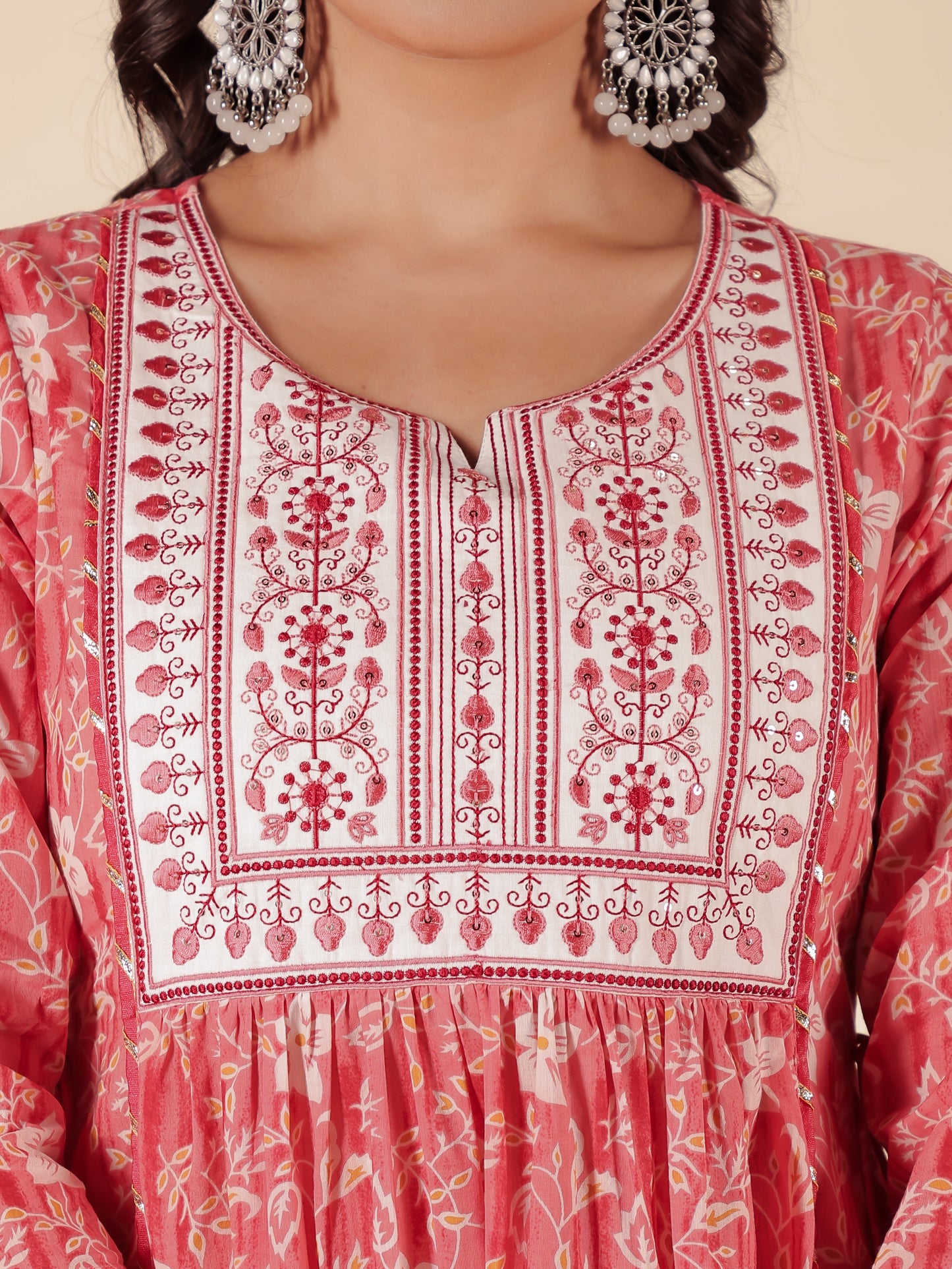Soft Cotton Floral A-line Pink Kurta