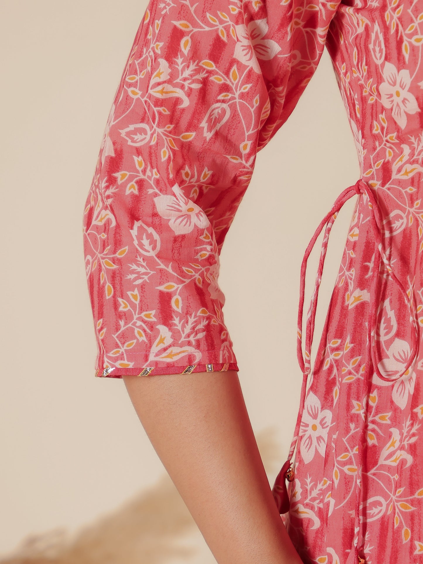 Soft Cotton Floral A-line Pink Kurta