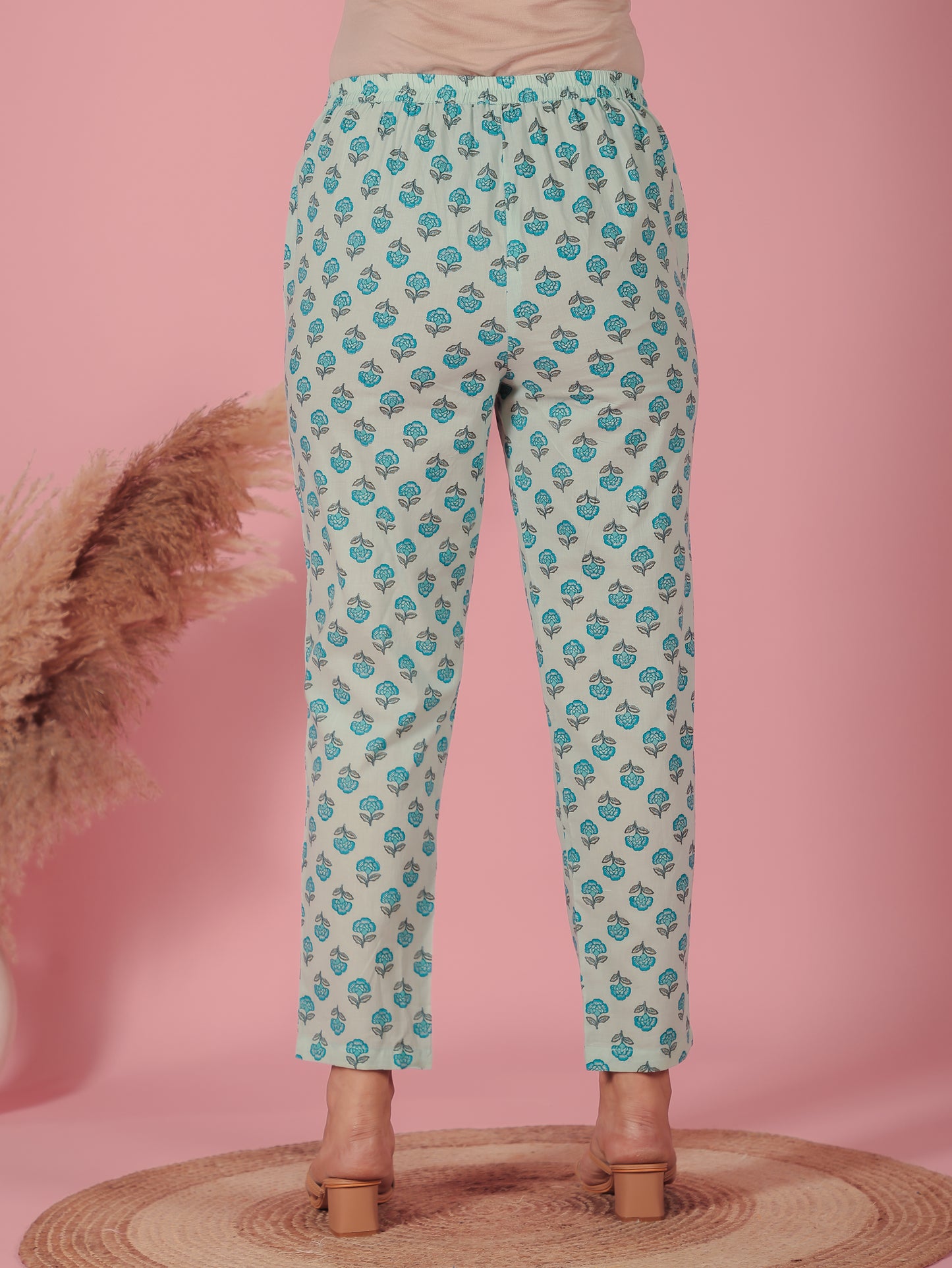 Soft Cotton Floral A-line Blue Kurta