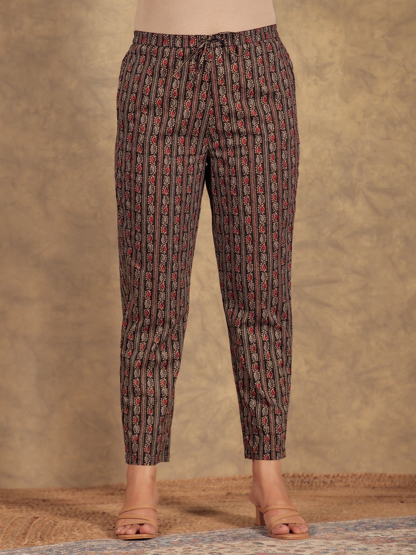 Soft Cotton Ajrakh Black Tapered Trousers