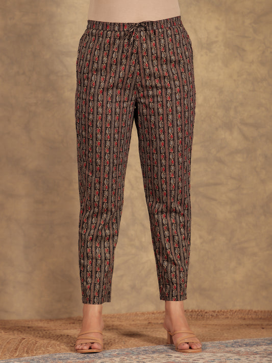 Soft Cotton Ajrakh Black Tapered Trousers