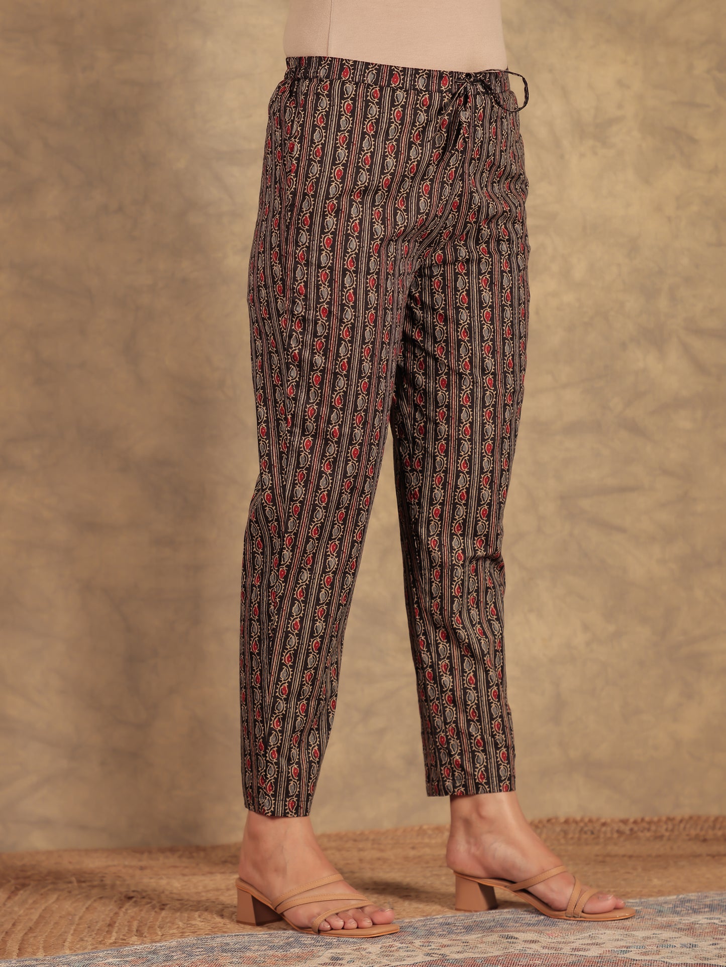 Soft Cotton Ajrakh Black Tapered Trousers