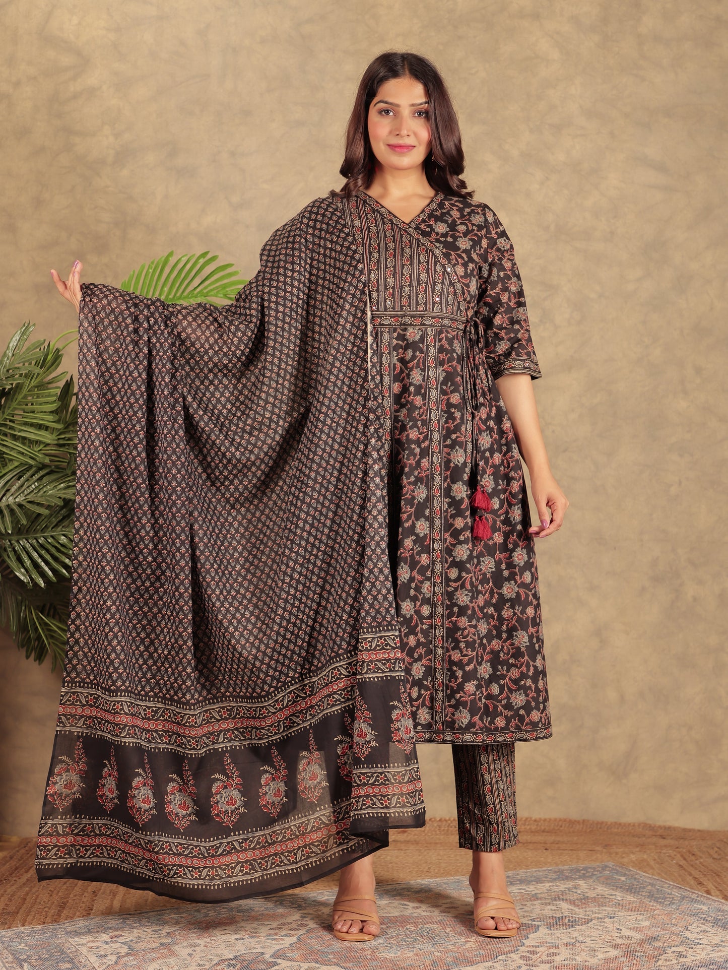 Voile Cotton Ajrakh Black Dupatta