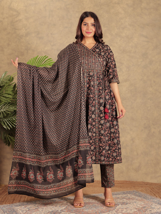 Voile Cotton Ajrakh Black Dupatta