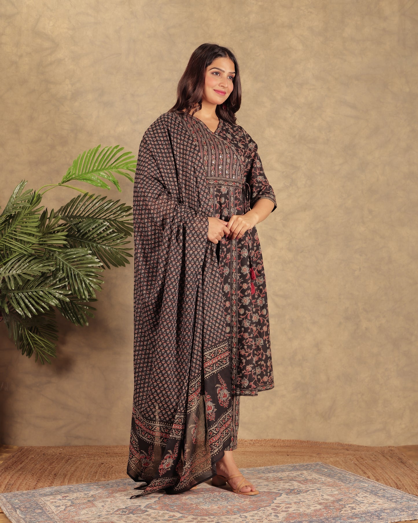 Voile Cotton Ajrakh Black Dupatta