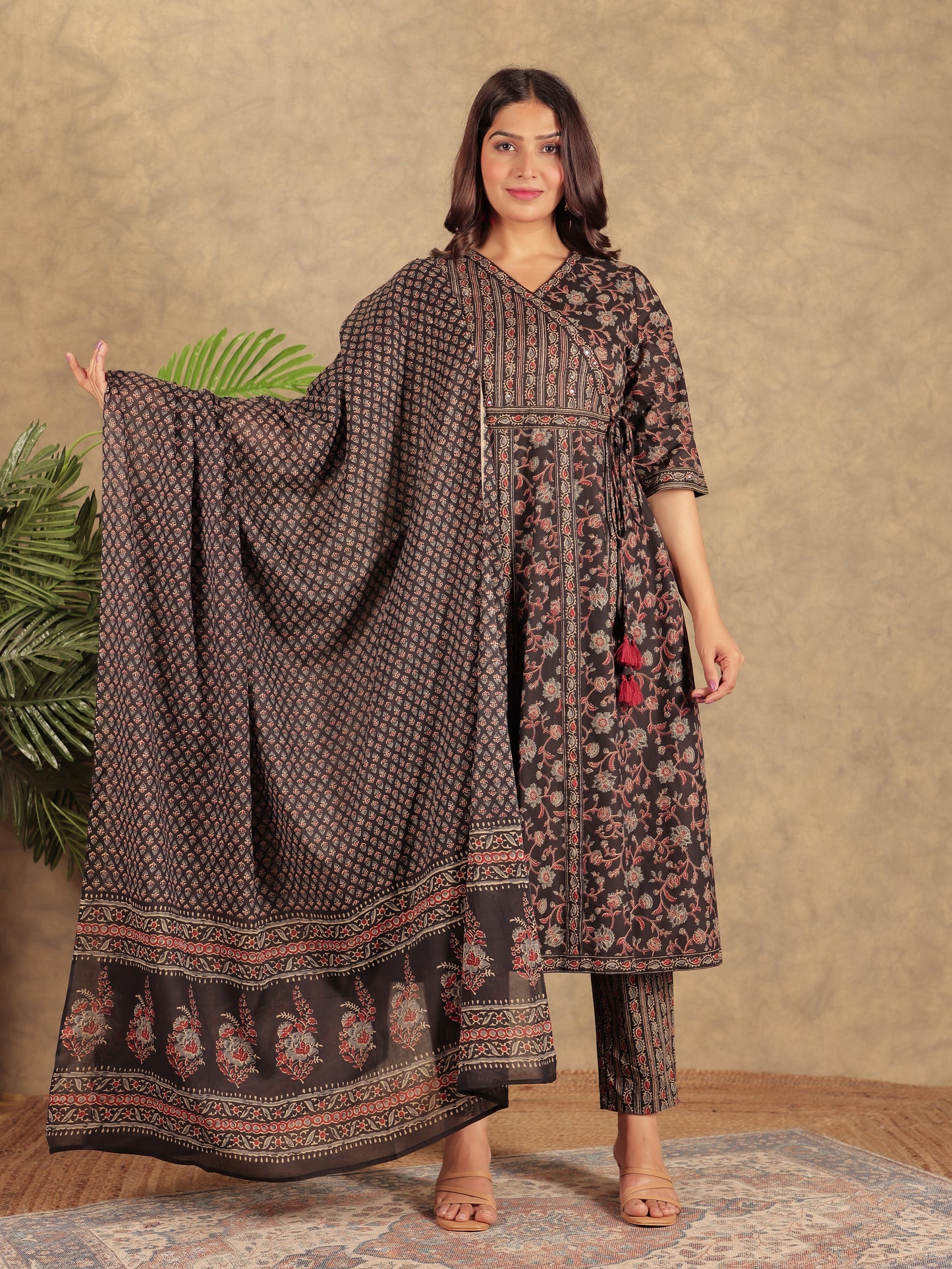 Soft Cotton Ajrakh Black Kurta