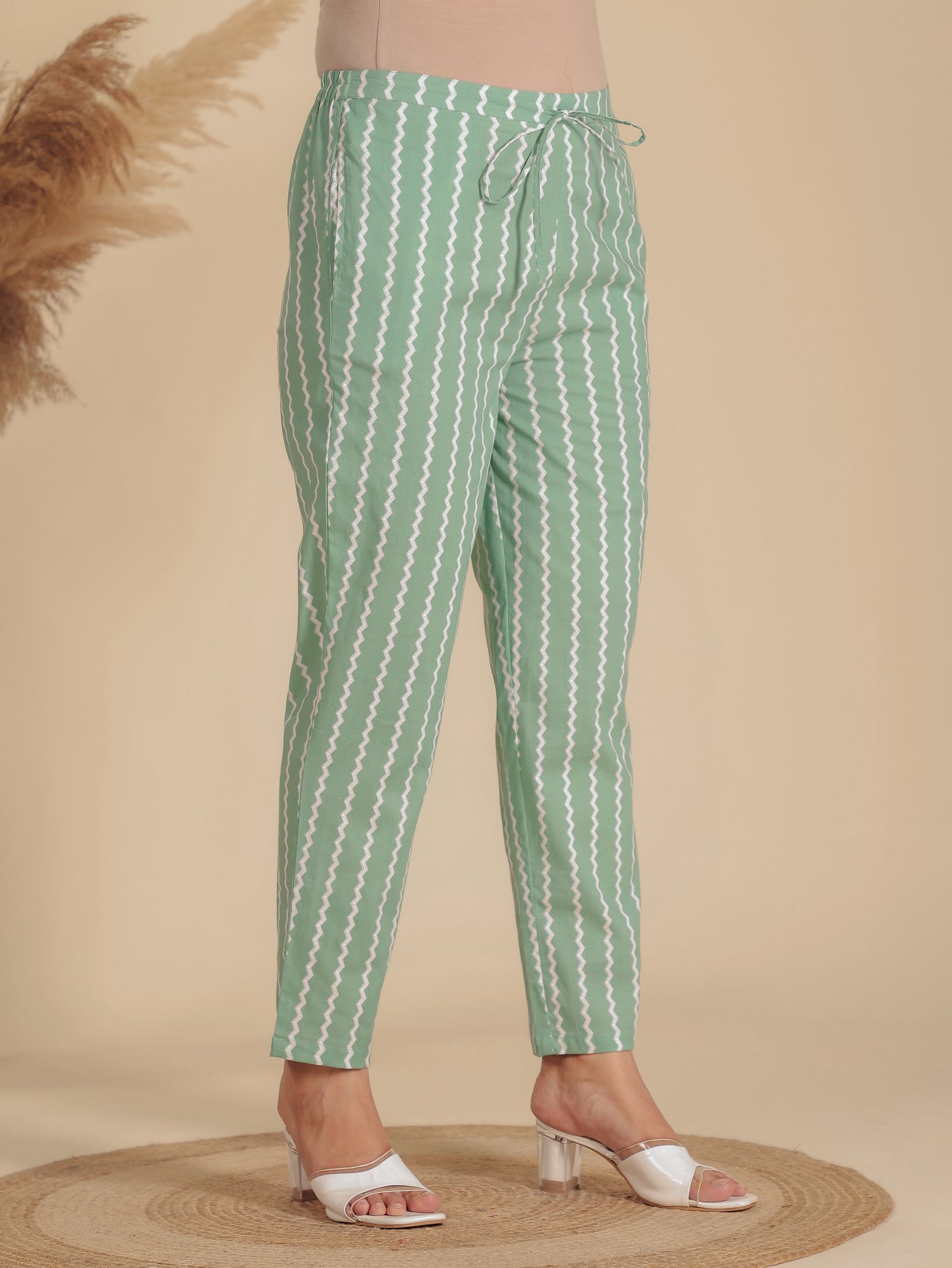 Soft Cotton Chevron Green Tapered Trousers