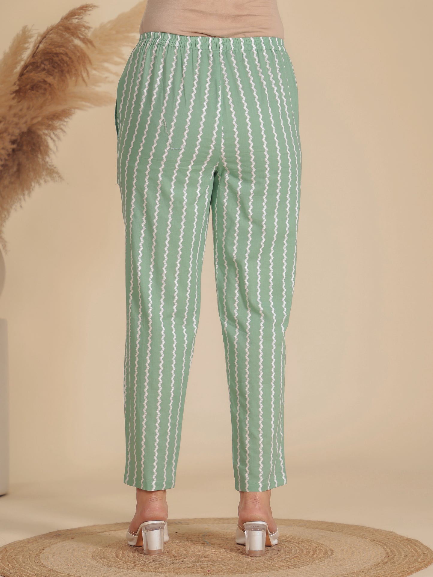 Soft Cotton Chevron Green Tapered Trousers