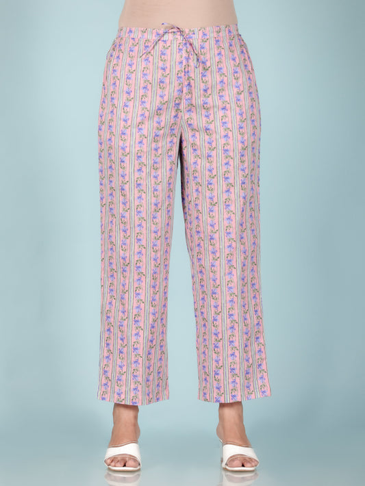 Soft Cotton Striped Pink Straight Trousers
