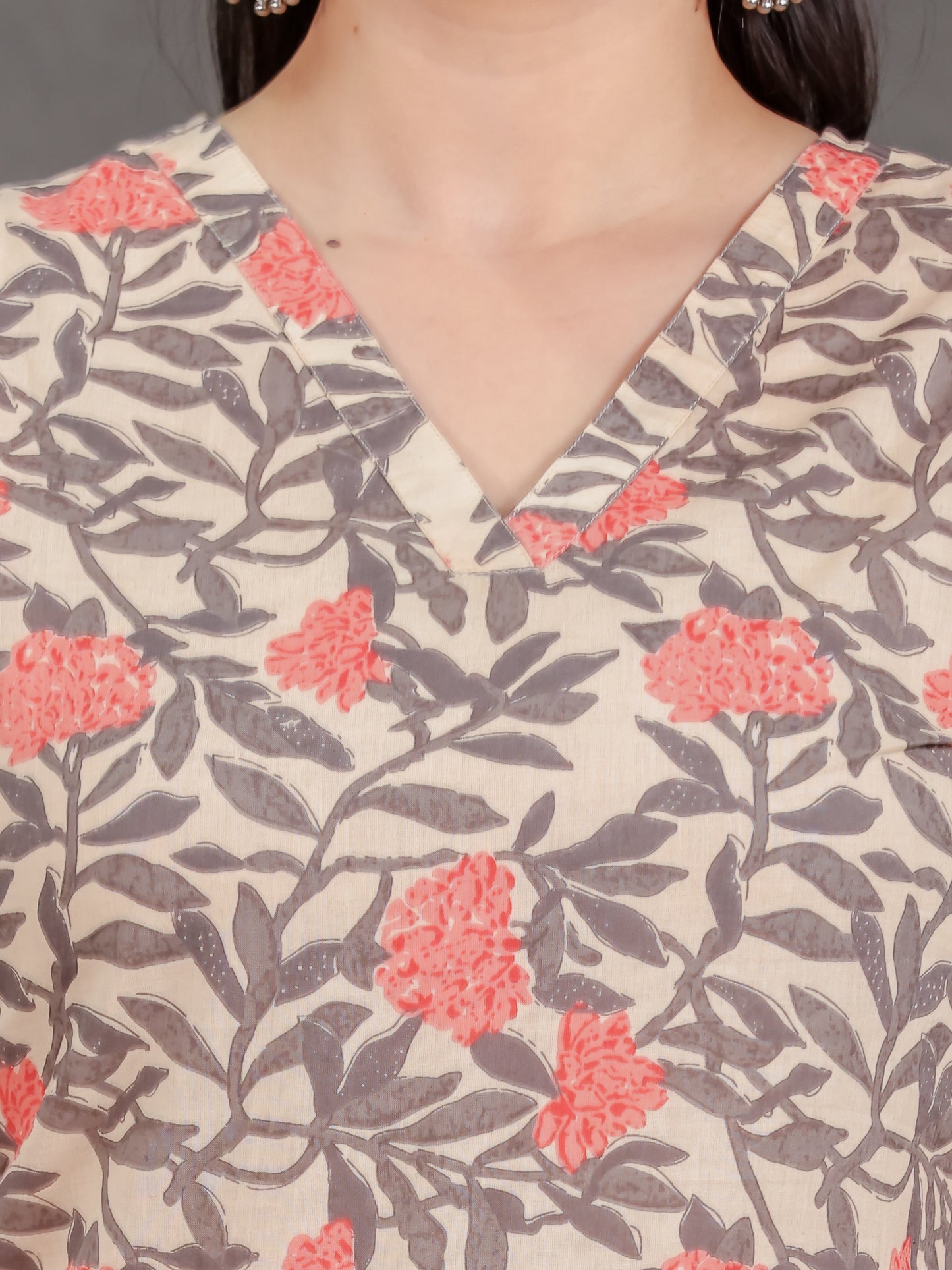 Soft Cotton Floral Straight Off White Kurta