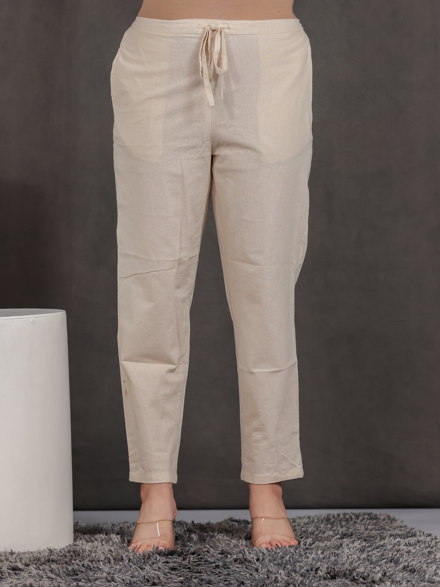 Soft Cotton Floral Straight Off White Kurta