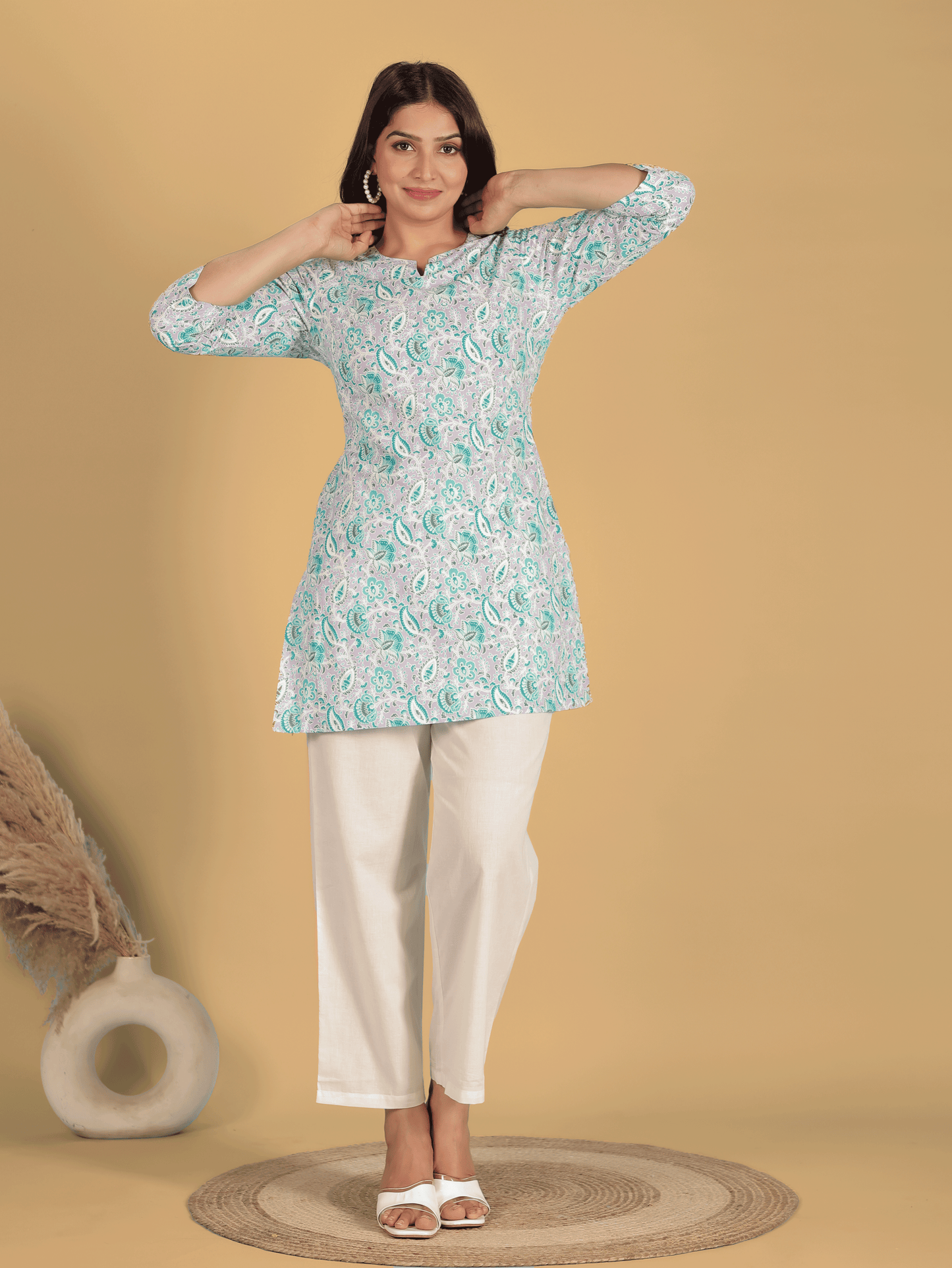 Soft Cotton Floral Straight Purple Kurti