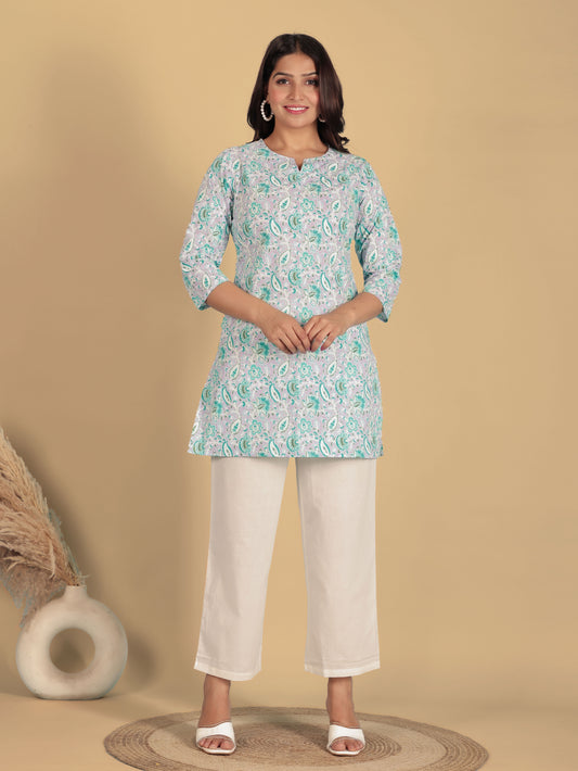 Soft Cotton Floral Straight Purple Kurti
