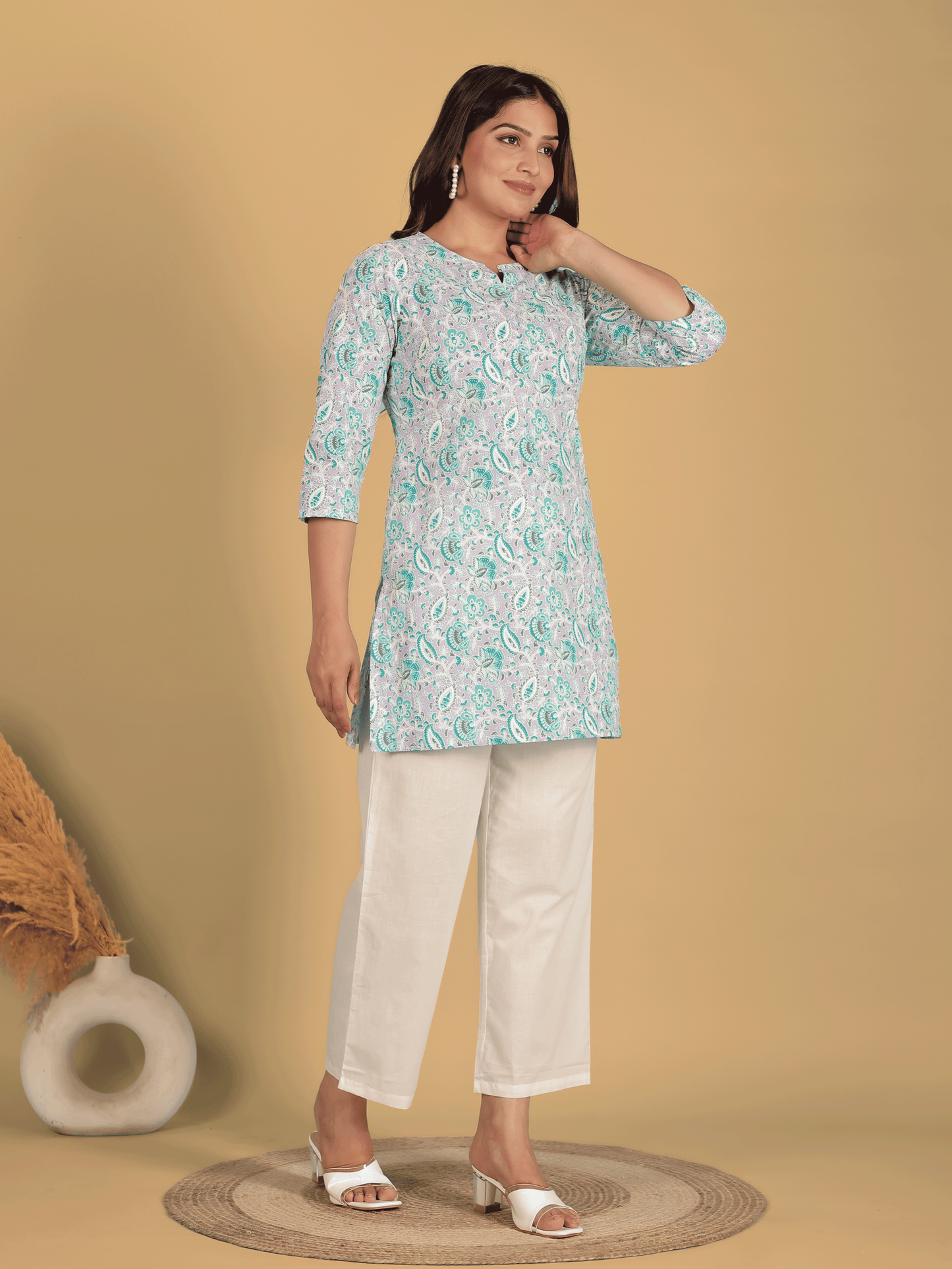 Soft Cotton Floral Straight Purple Kurti