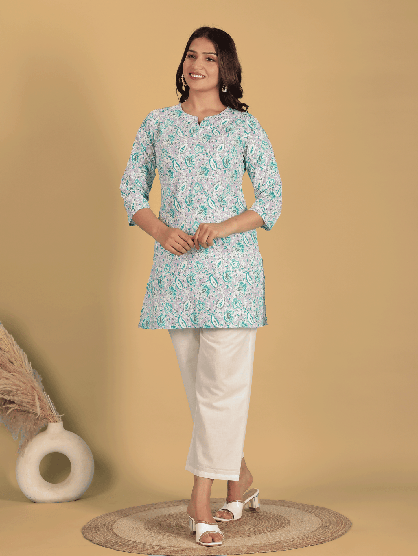 Soft Cotton Floral Straight Purple Kurti