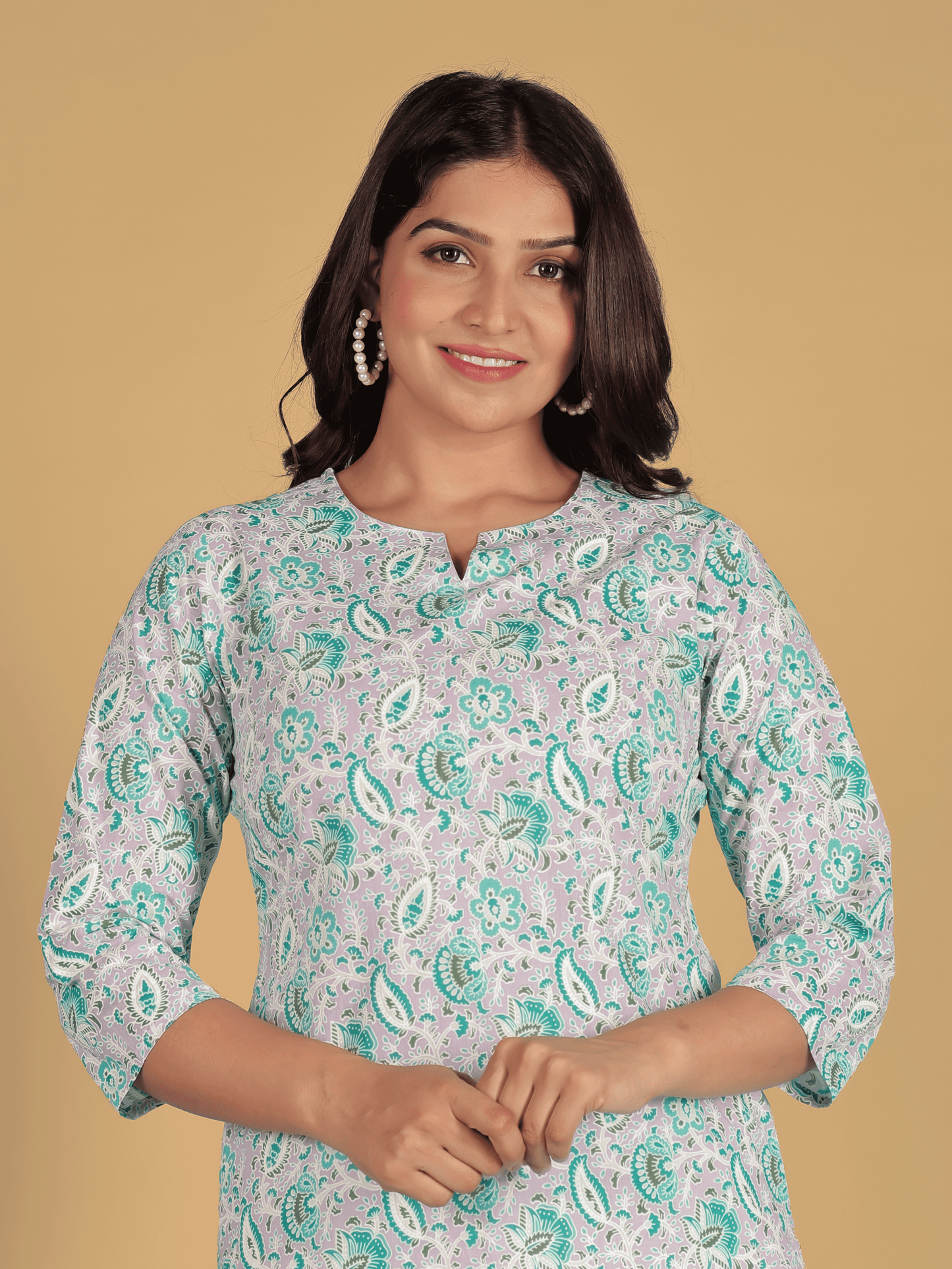 Soft Cotton Floral Straight Purple Kurti