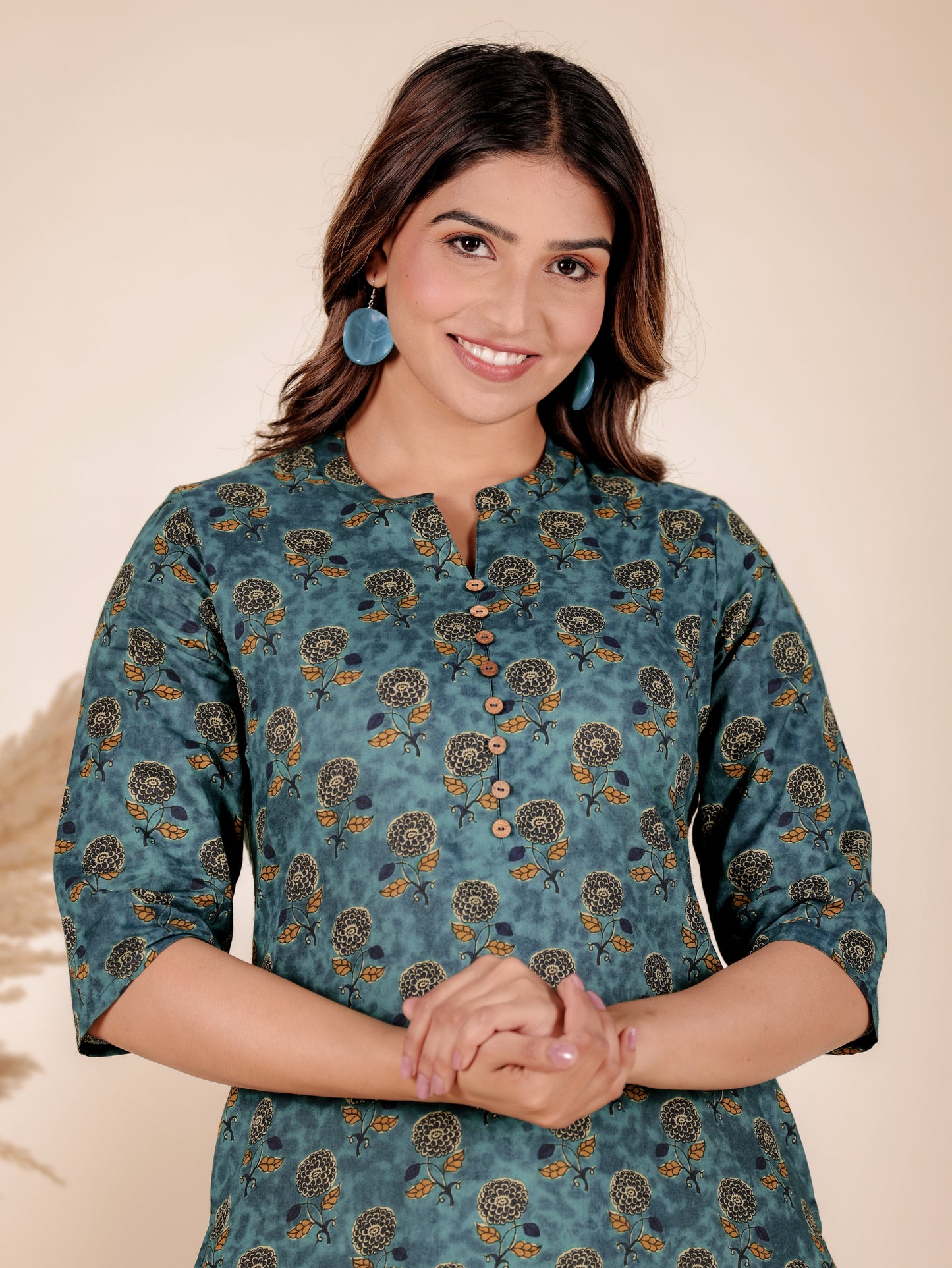 Soft Cotton Floral Straight Emerald Green Kurta