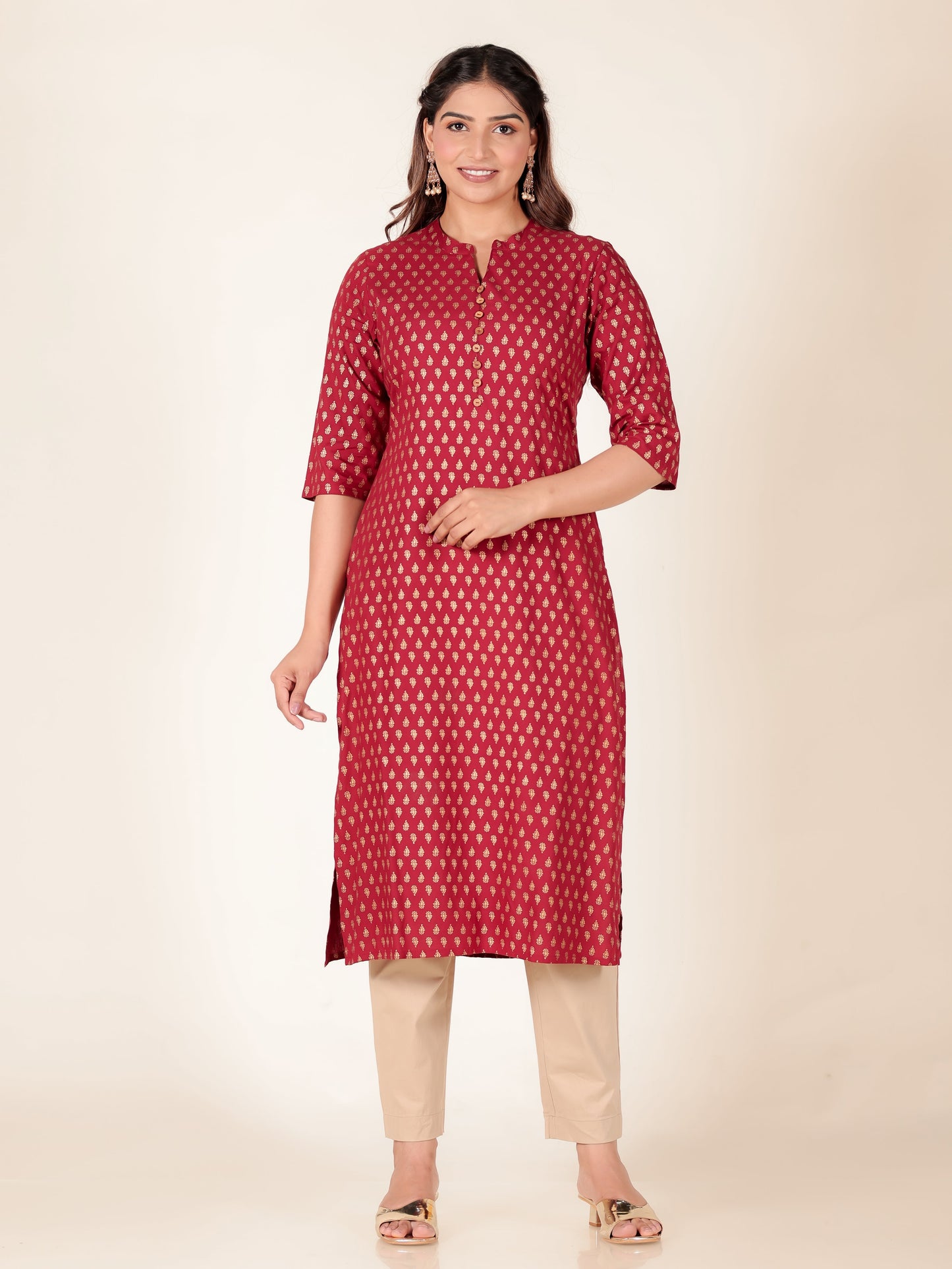 Viscose Butti Straight Red Kurta