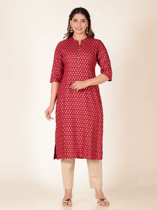 Viscose Butti Straight Red Kurta