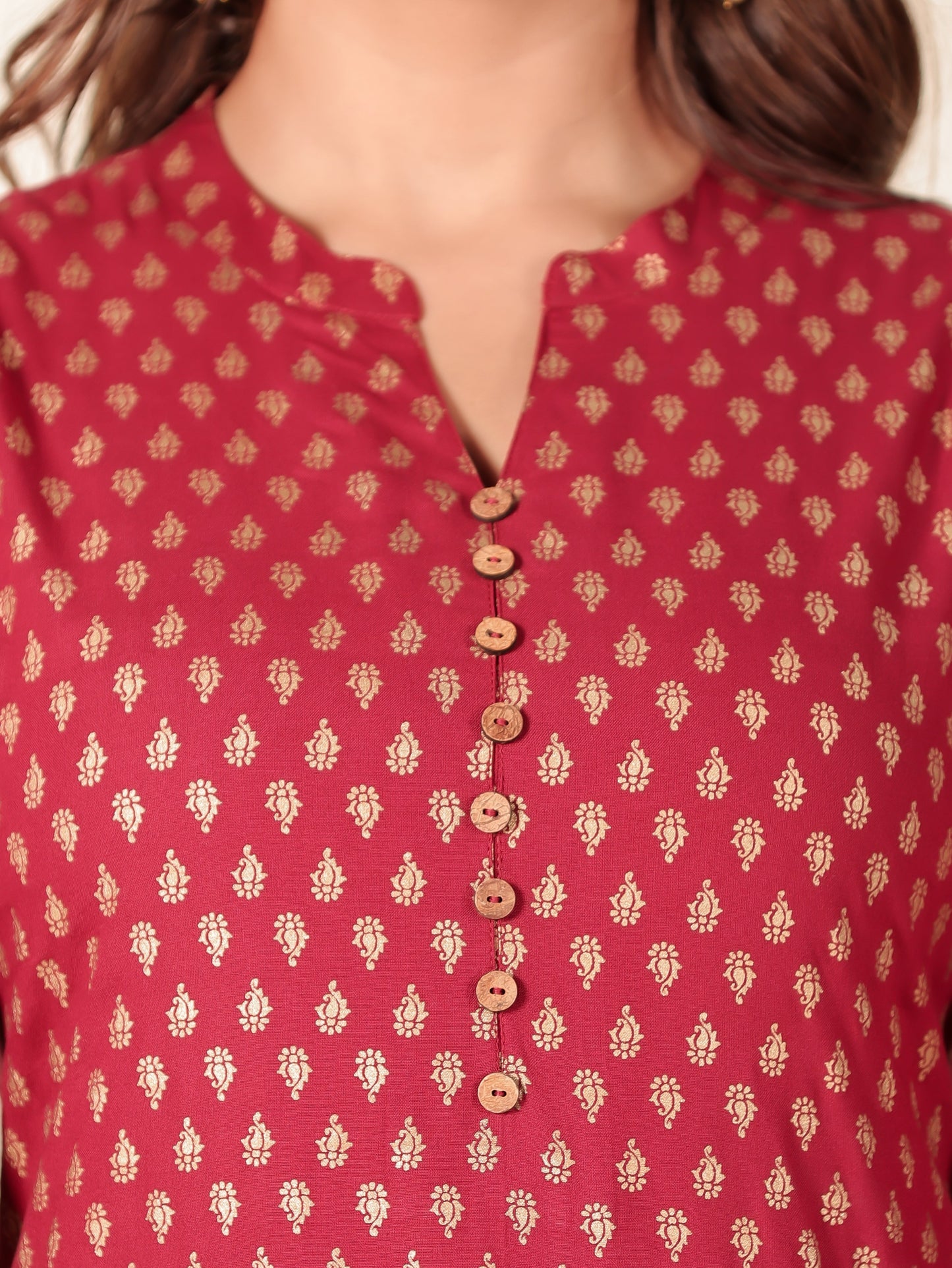 Viscose Butti Straight Red Kurta