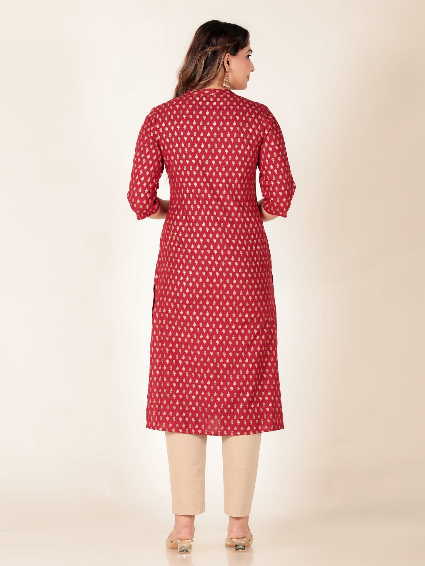 Viscose Butti Straight Red Kurta