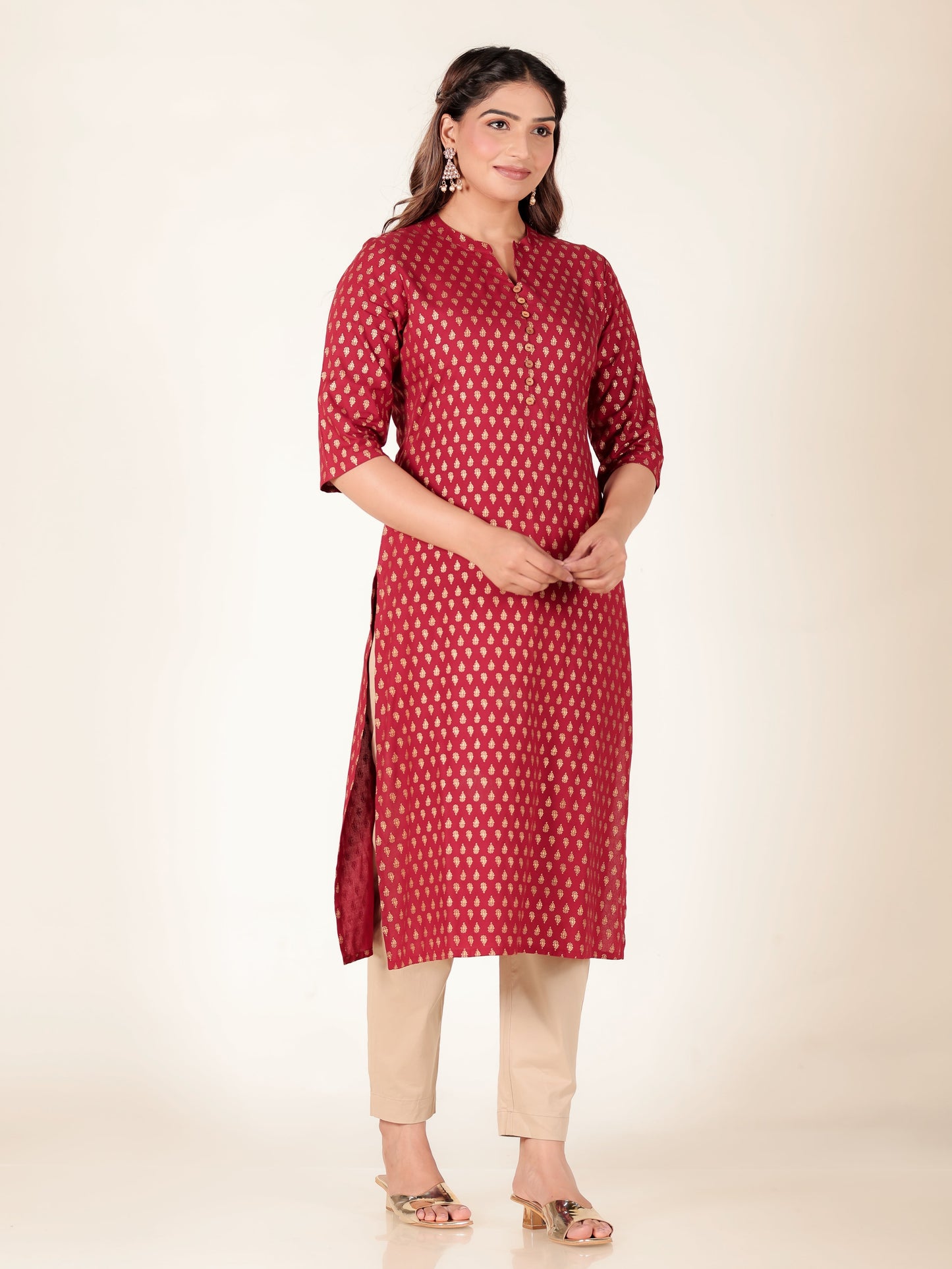 Viscose Butti Straight Red Kurta