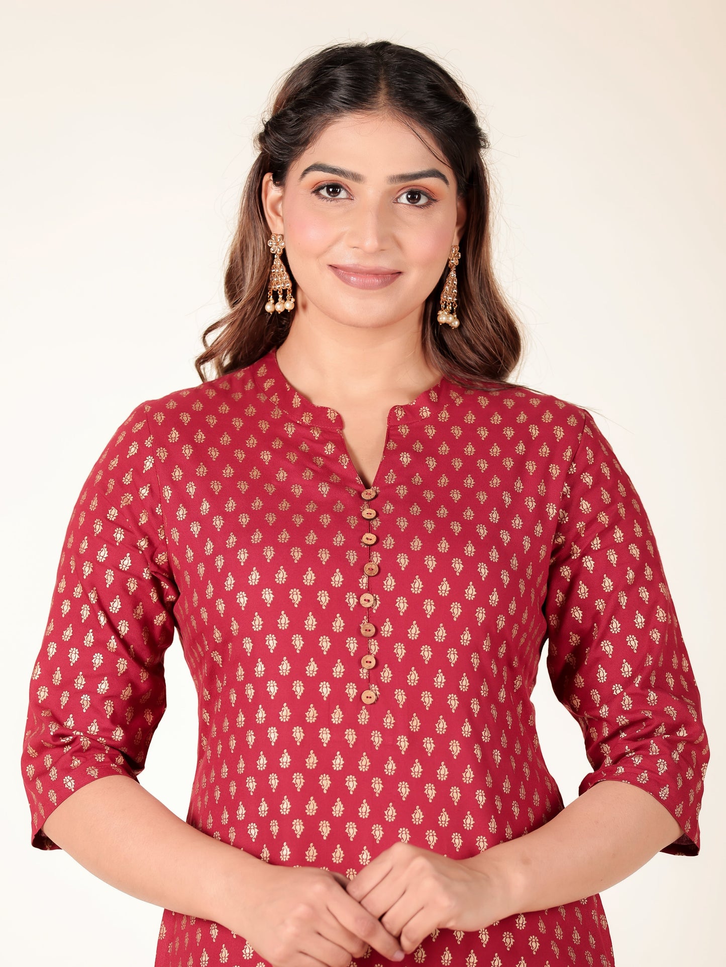 Viscose Butti Straight Red Kurta