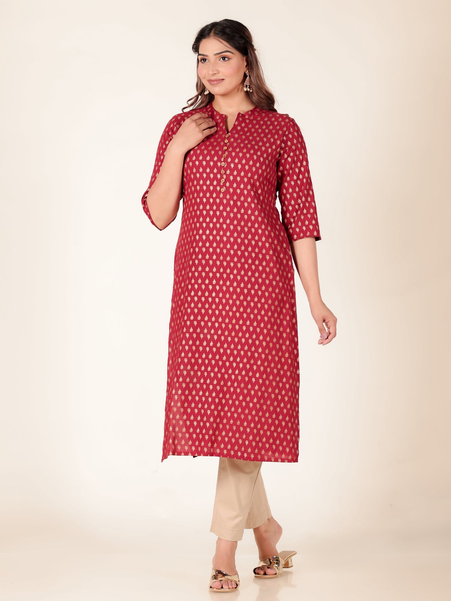 Viscose Butti Straight Red Kurta