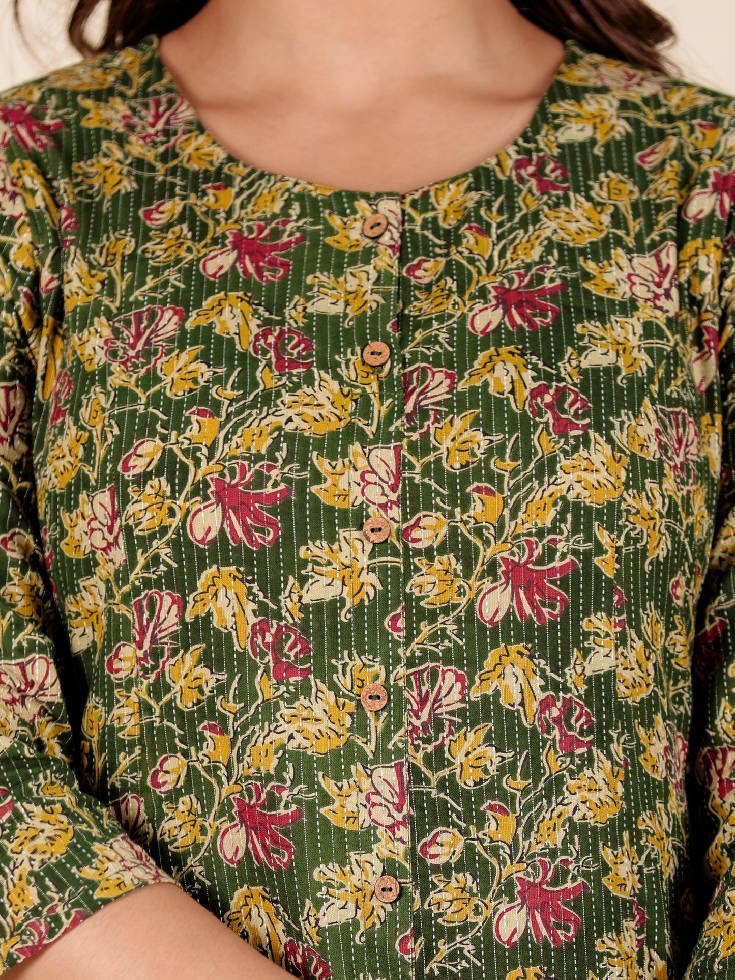 Kantha Cotton Floral Kurta