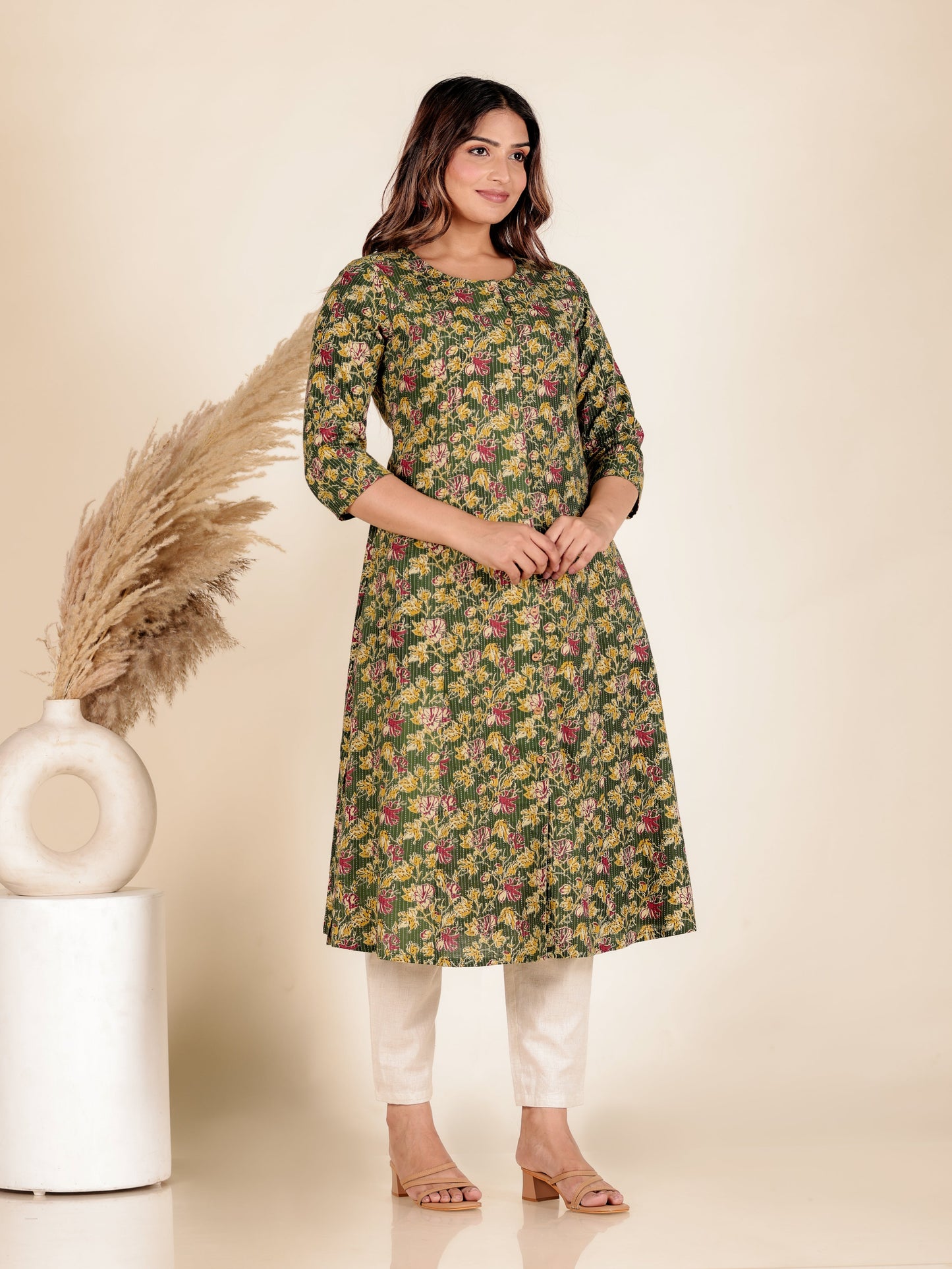 Kantha Cotton Floral Kurta