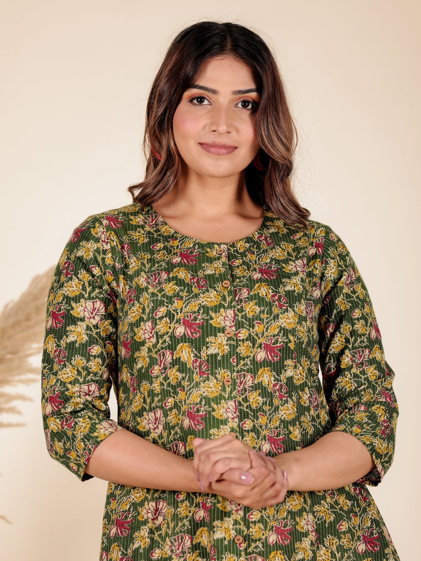 Kantha Cotton Floral Kurta