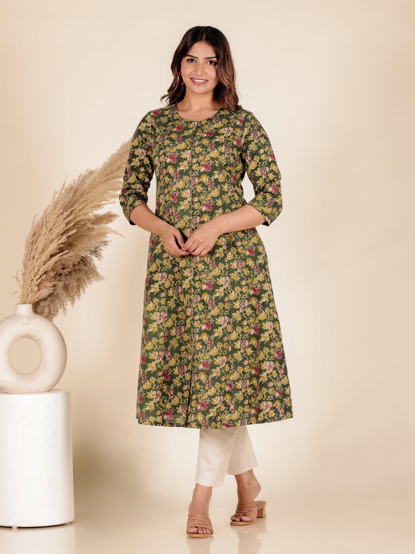 Kantha Cotton Floral Kurta