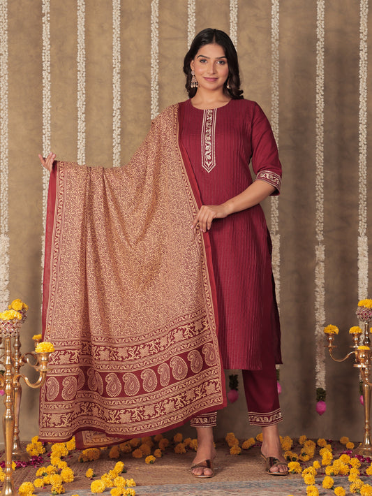 Voile Cotton Floral Maroon Dupatta