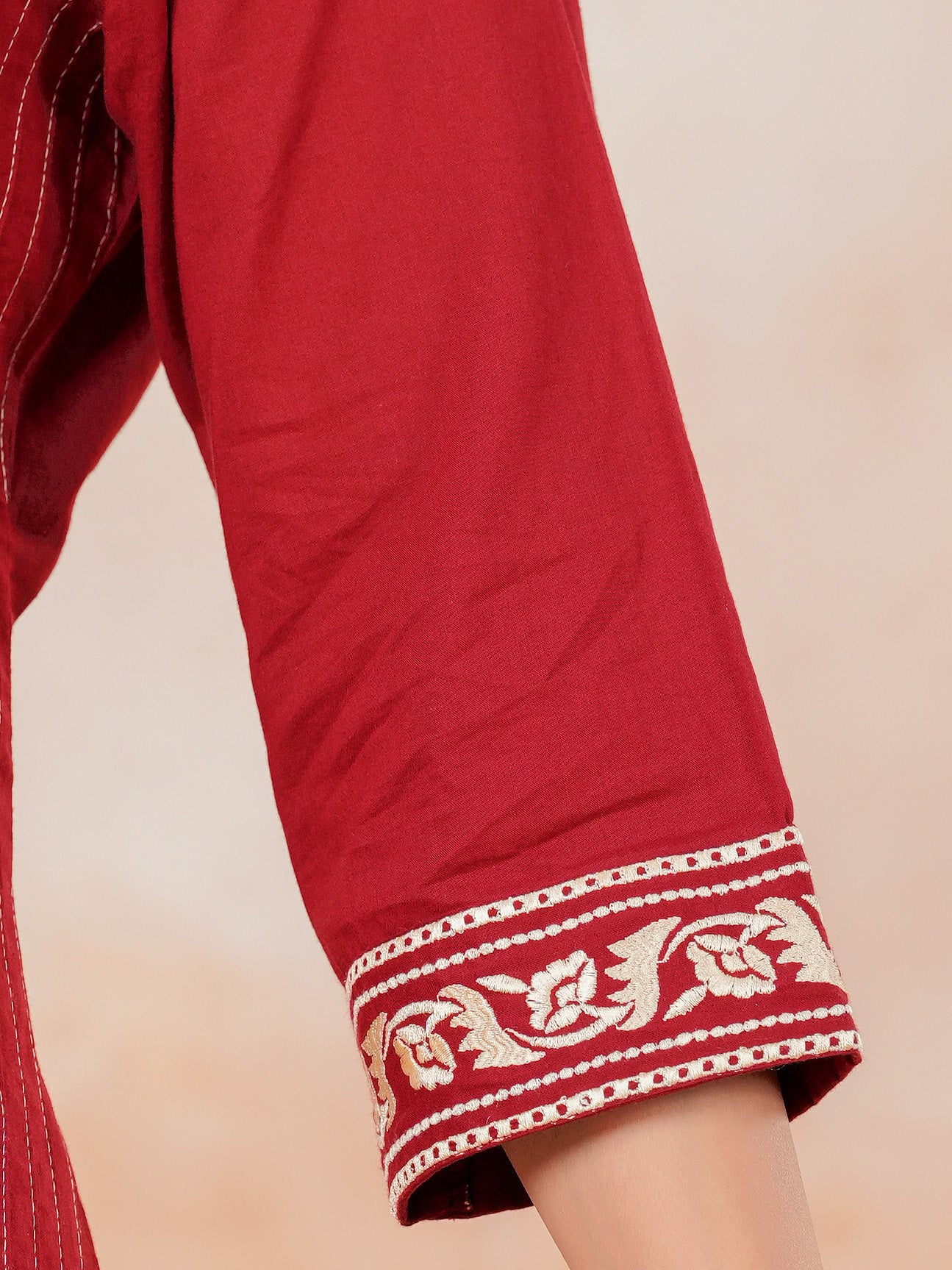 Embroidered Soft Cotton Solid Straight Maroon Kurta