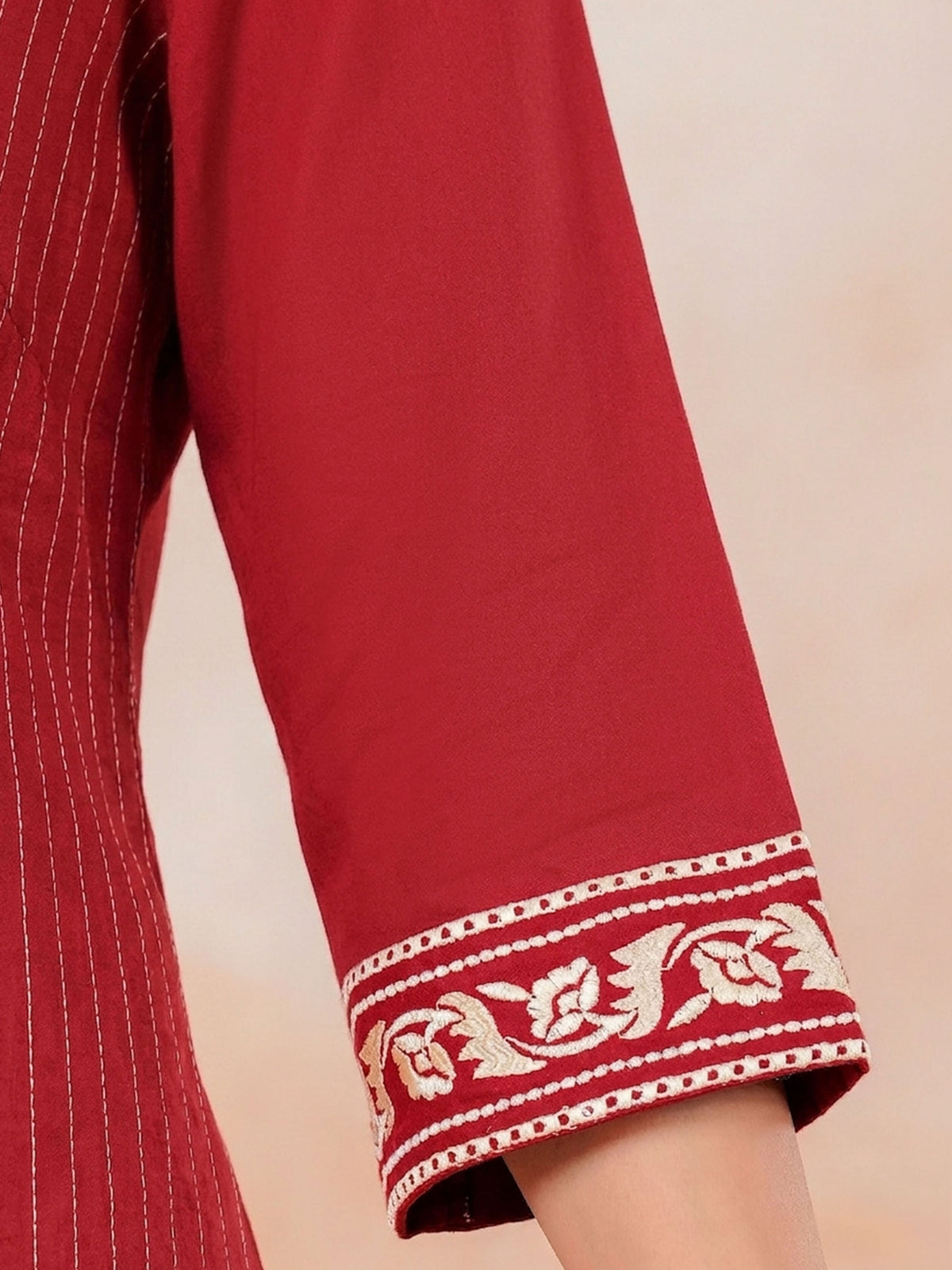 Embroidered Soft Cotton Solid Straight Maroon Kurta
