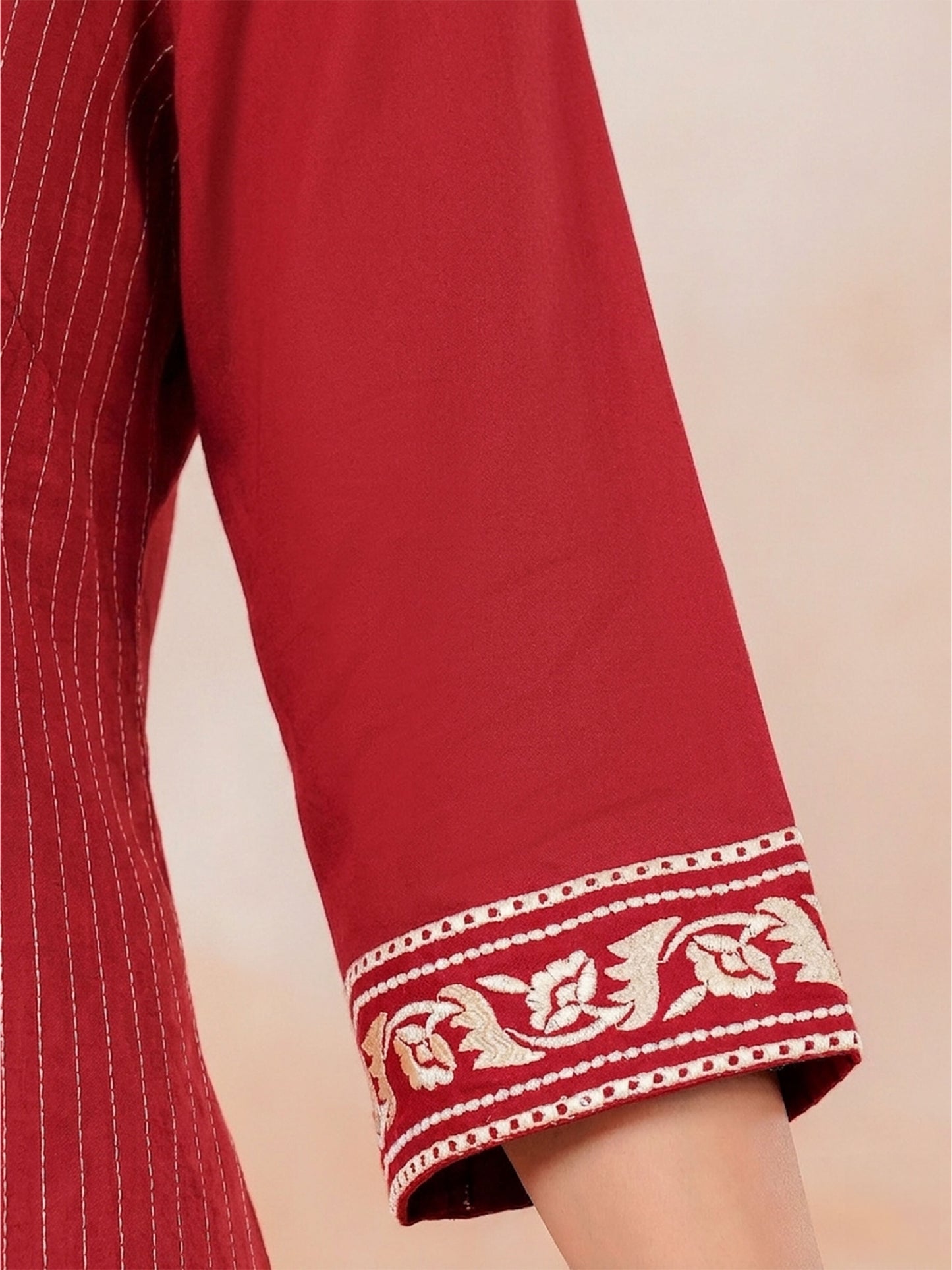 Embroidered Soft Cotton Solid Straight Maroon Kurta