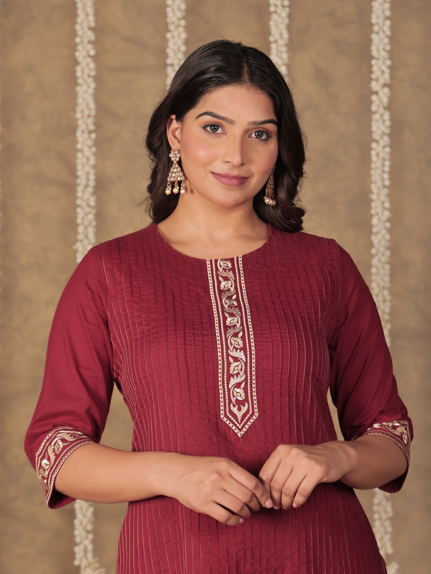 Soft Cotton Solid Straight Maroon Kurta