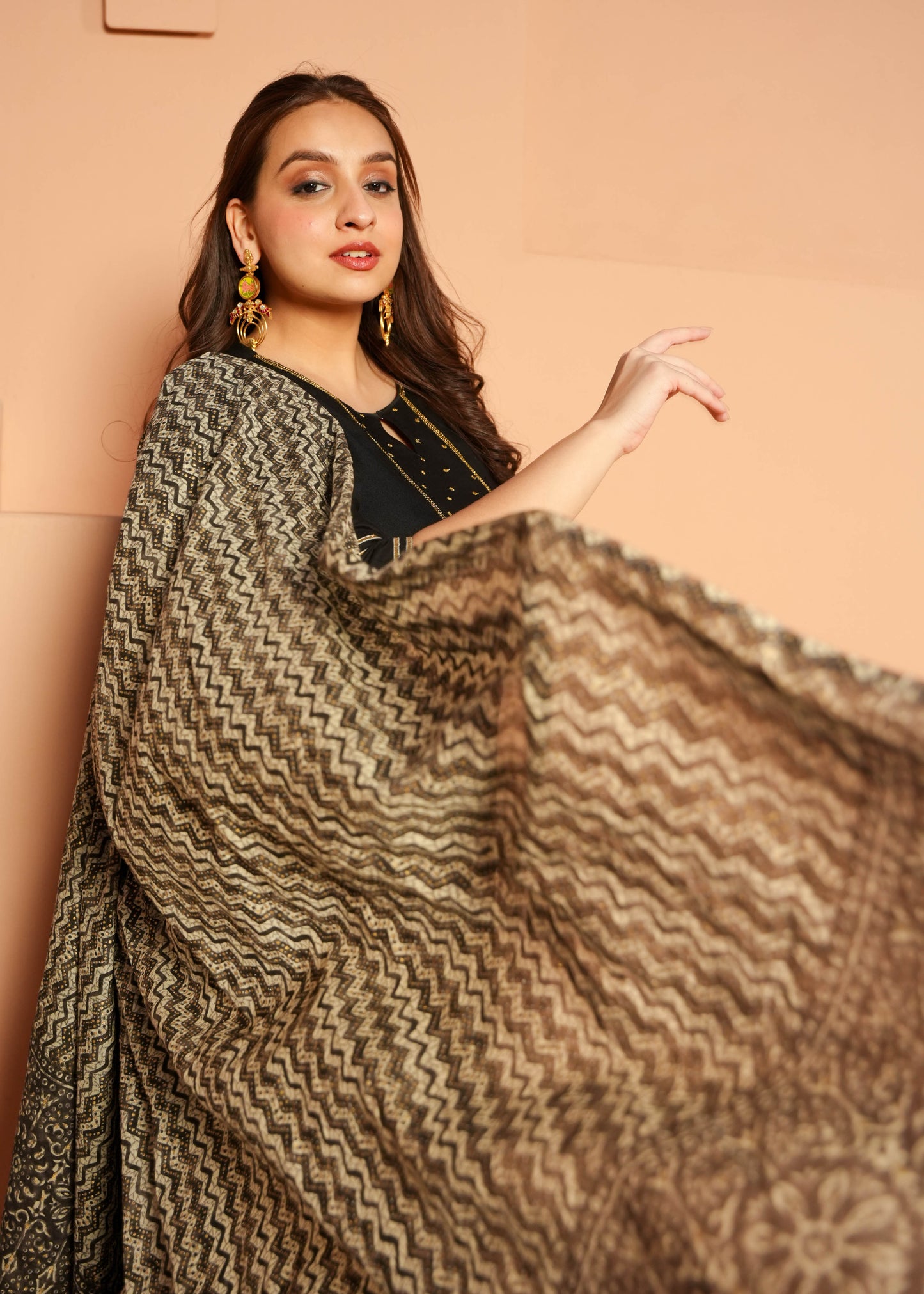 Voile Cotton Chevron Black Dupatta