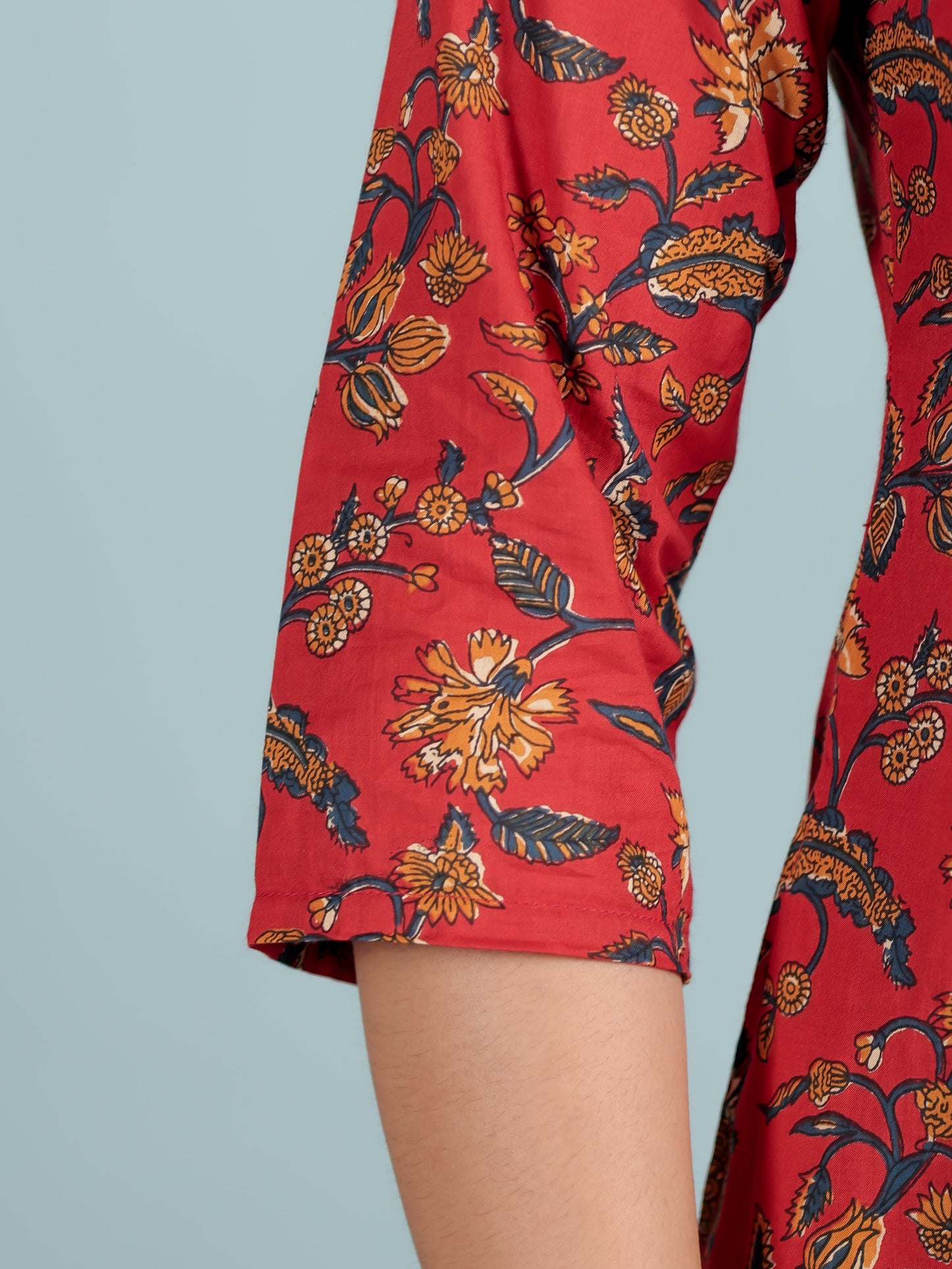 Soft Cotton Floral Flared Red Kurta