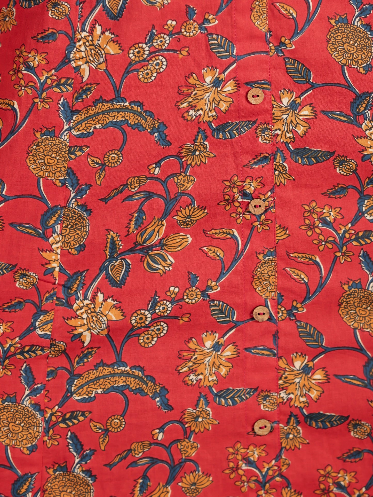 Soft Cotton Floral Flared Red Kurta